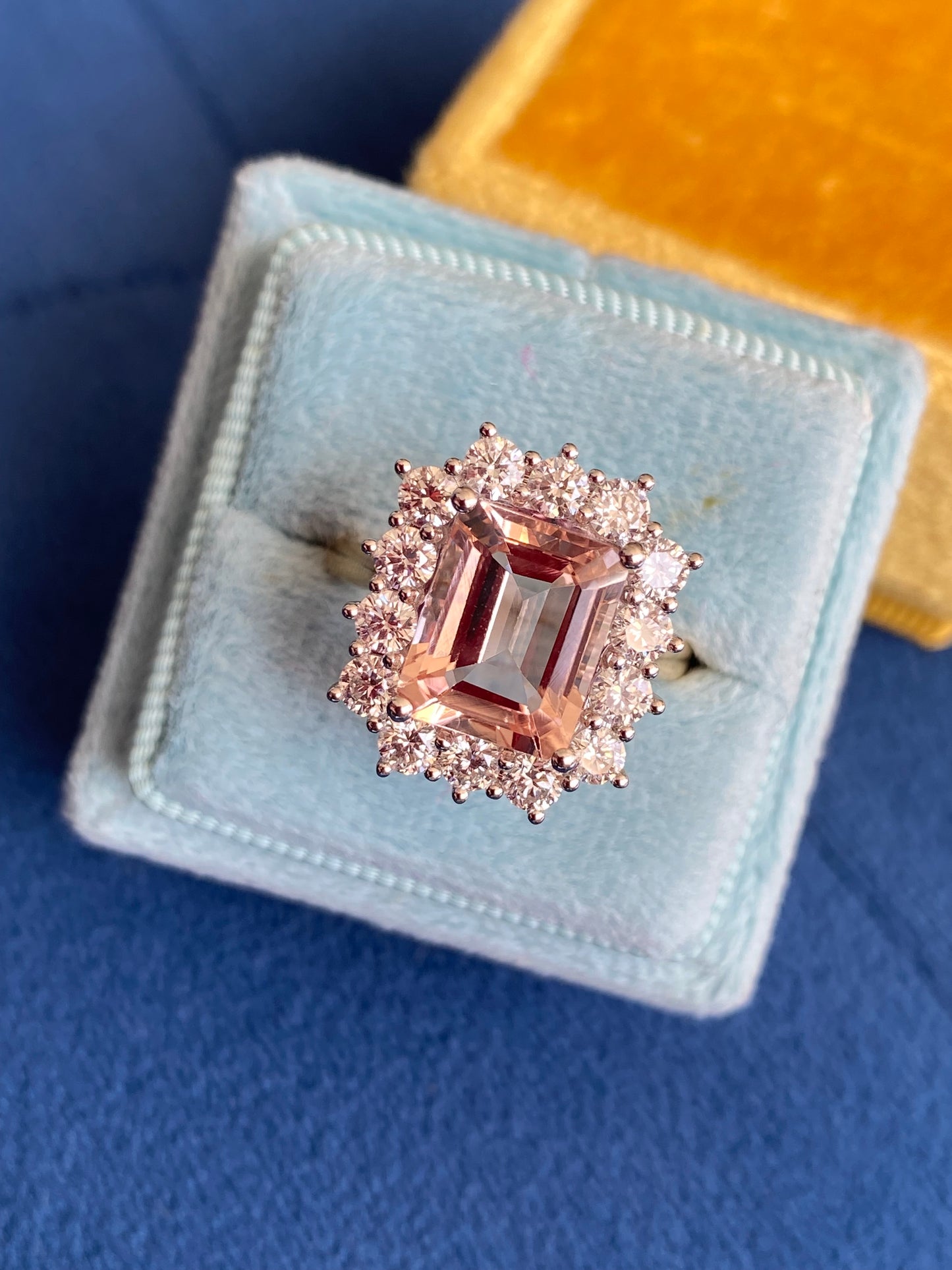 3.54 Carat Morganite and 1.19ctw Natural Diamond Ring in Platinum and 18ct Yellow Gold