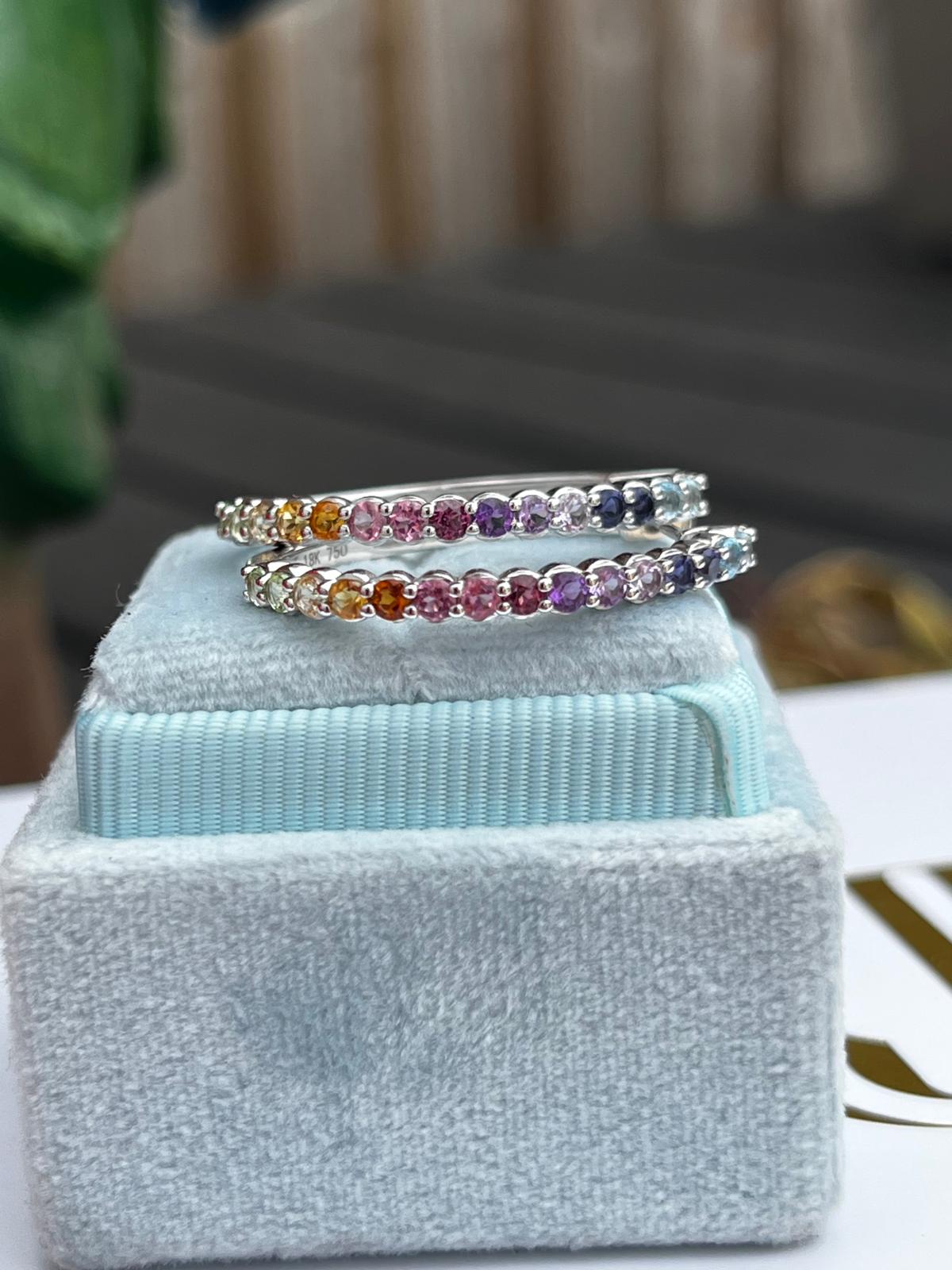 1.10 CTW Colourful Natural Gemstone Hoop Earrings in 18ct White Gold