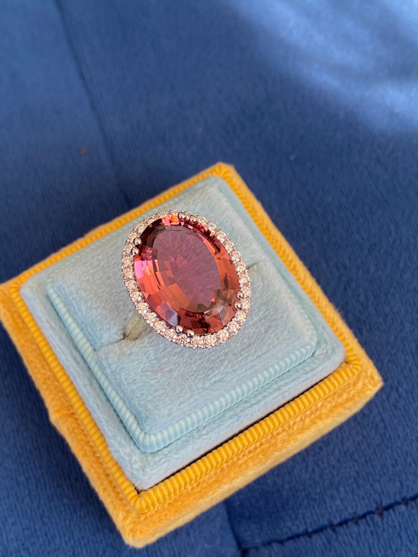 11.48 Carat Pink Tourmaline and Natural Diamond Ring in Platinum and 18ct Yellow Gold