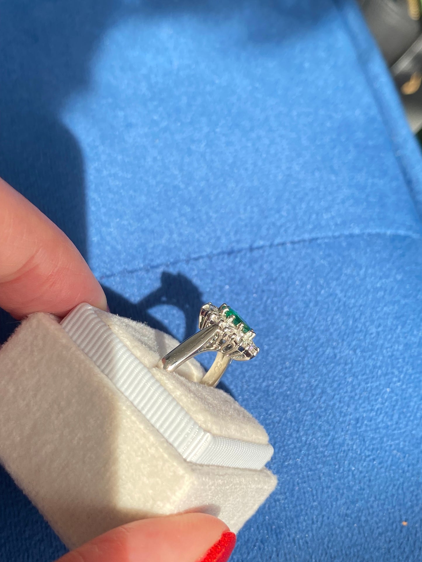 0.60 Carat Emerald and 0.66 ctw Natural Diamond Halo Engagement Ring in Platinum