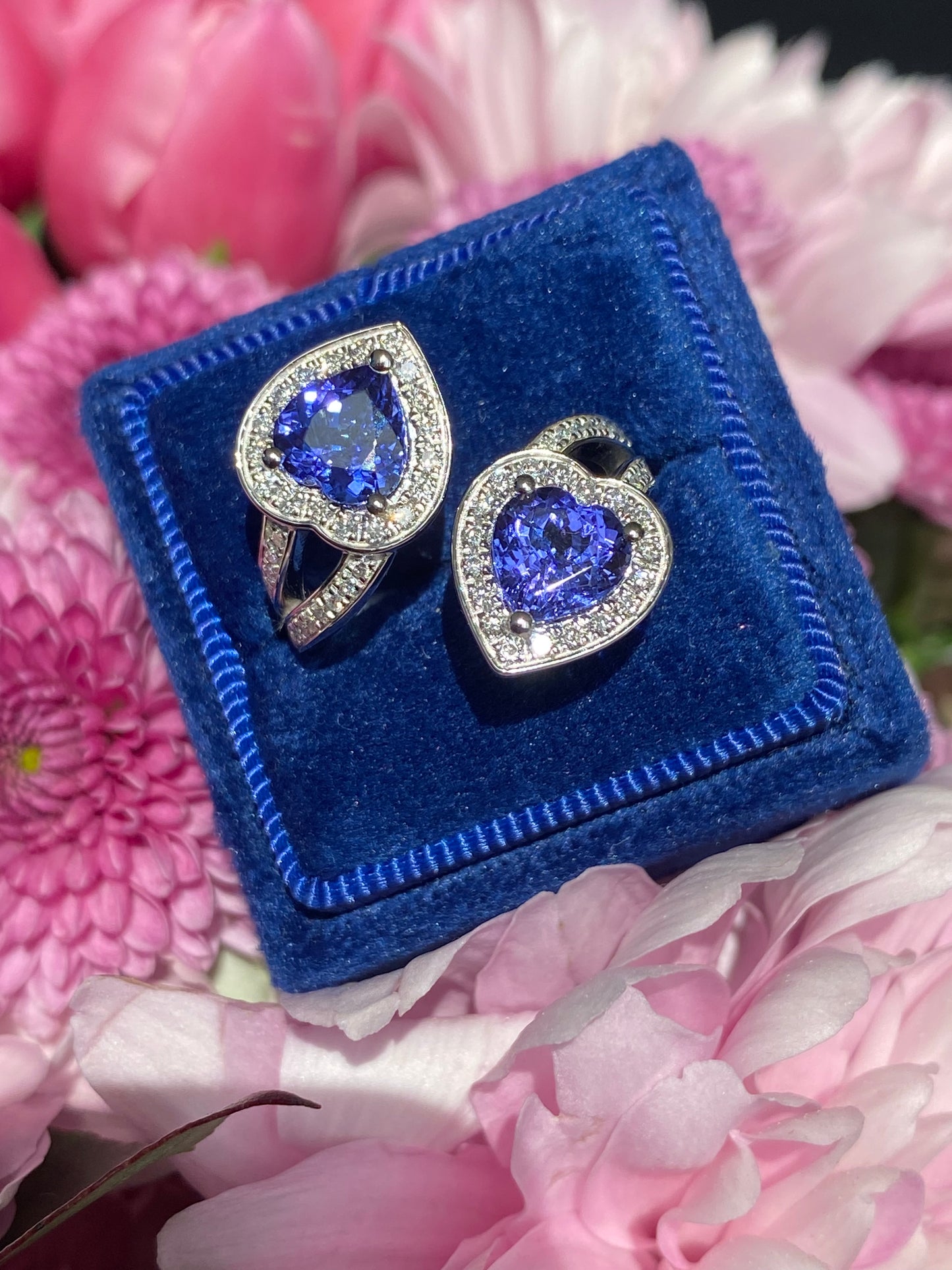 3.24ctw Heart Cut Tanzanite and Natural Diamond Ring in Platinum
