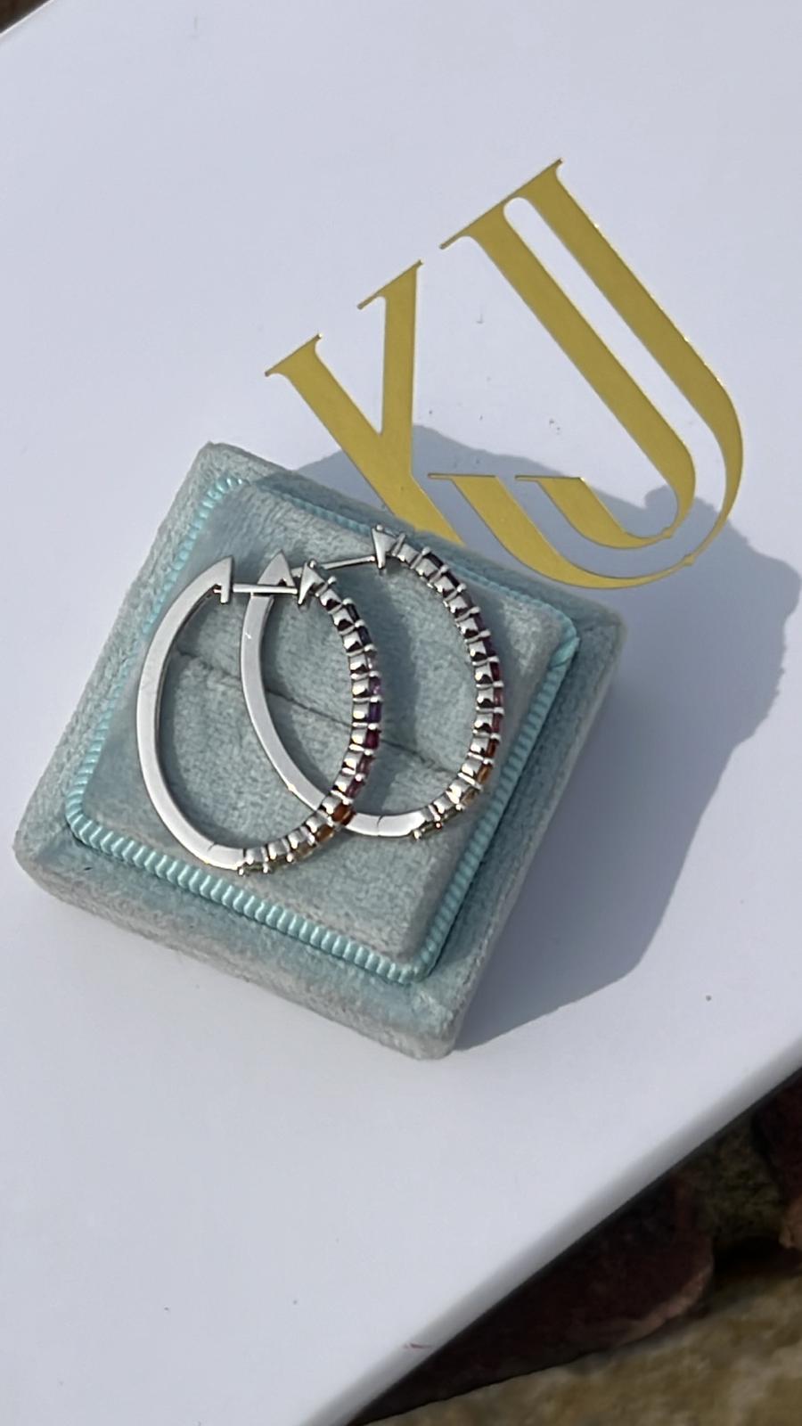 1.10 CTW Colourful Natural Gemstone Hoop Earrings in 18ct White Gold