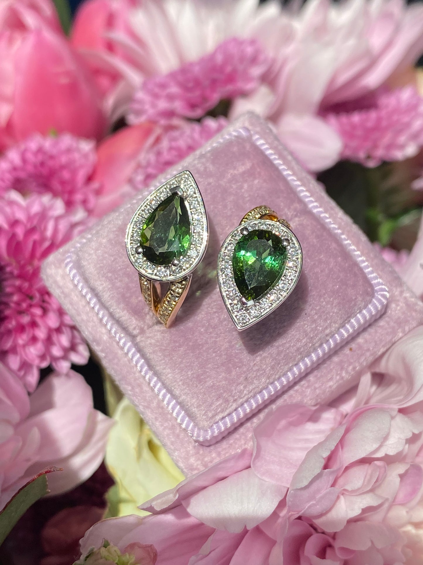 2.60 Carat Green Tourmaline and Diamond Bypass Ring in Platinum and 18ct Yellow Gold