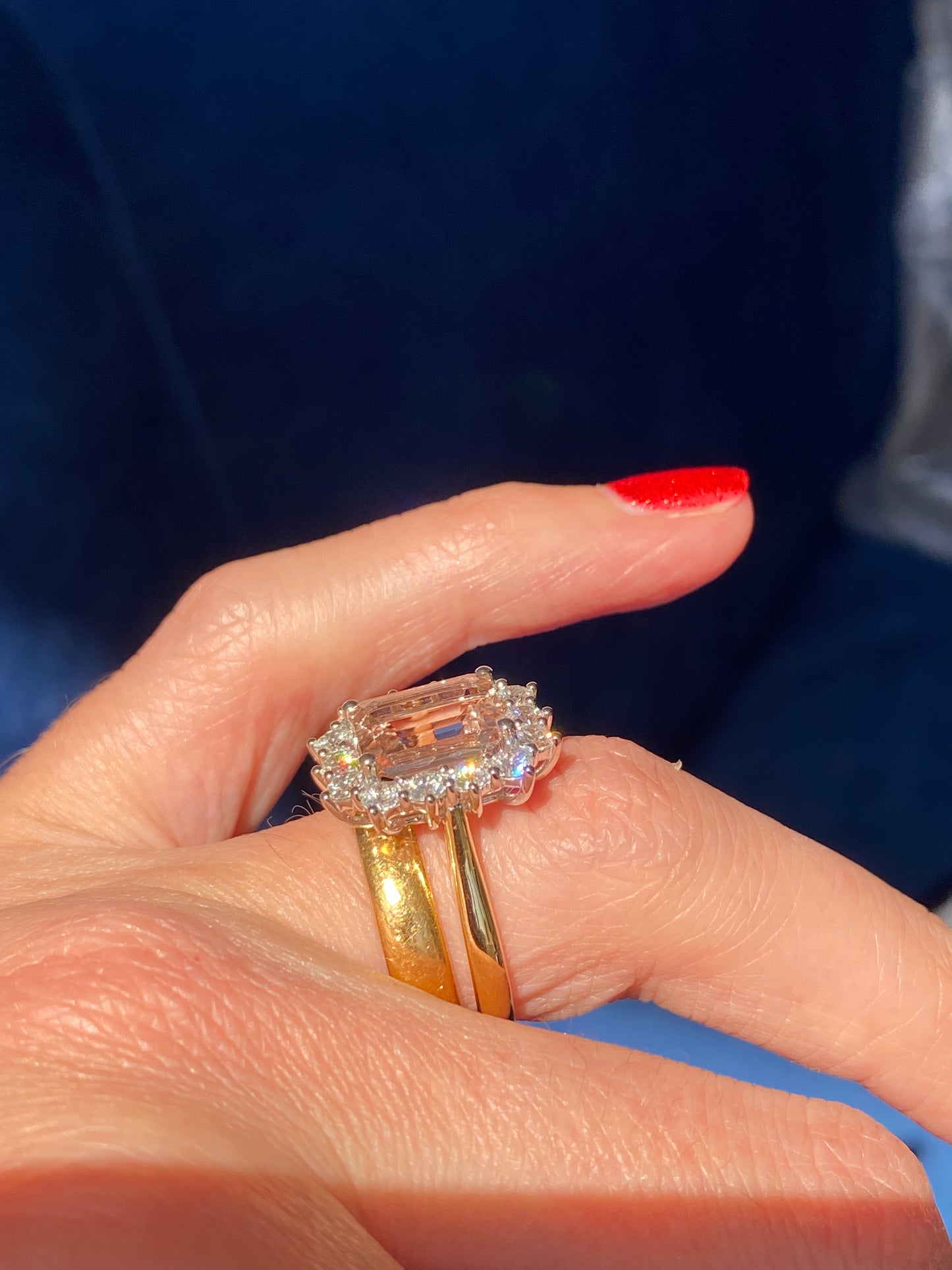 3.54 Carat Morganite and 1.19ctw Natural Diamond Ring in Platinum and 18ct Yellow Gold