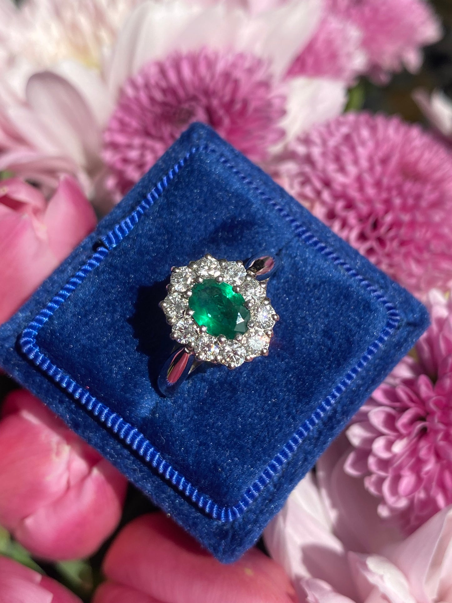0.60 Carat Emerald and 0.66 ctw Natural Diamond Halo Engagement Ring in Platinum