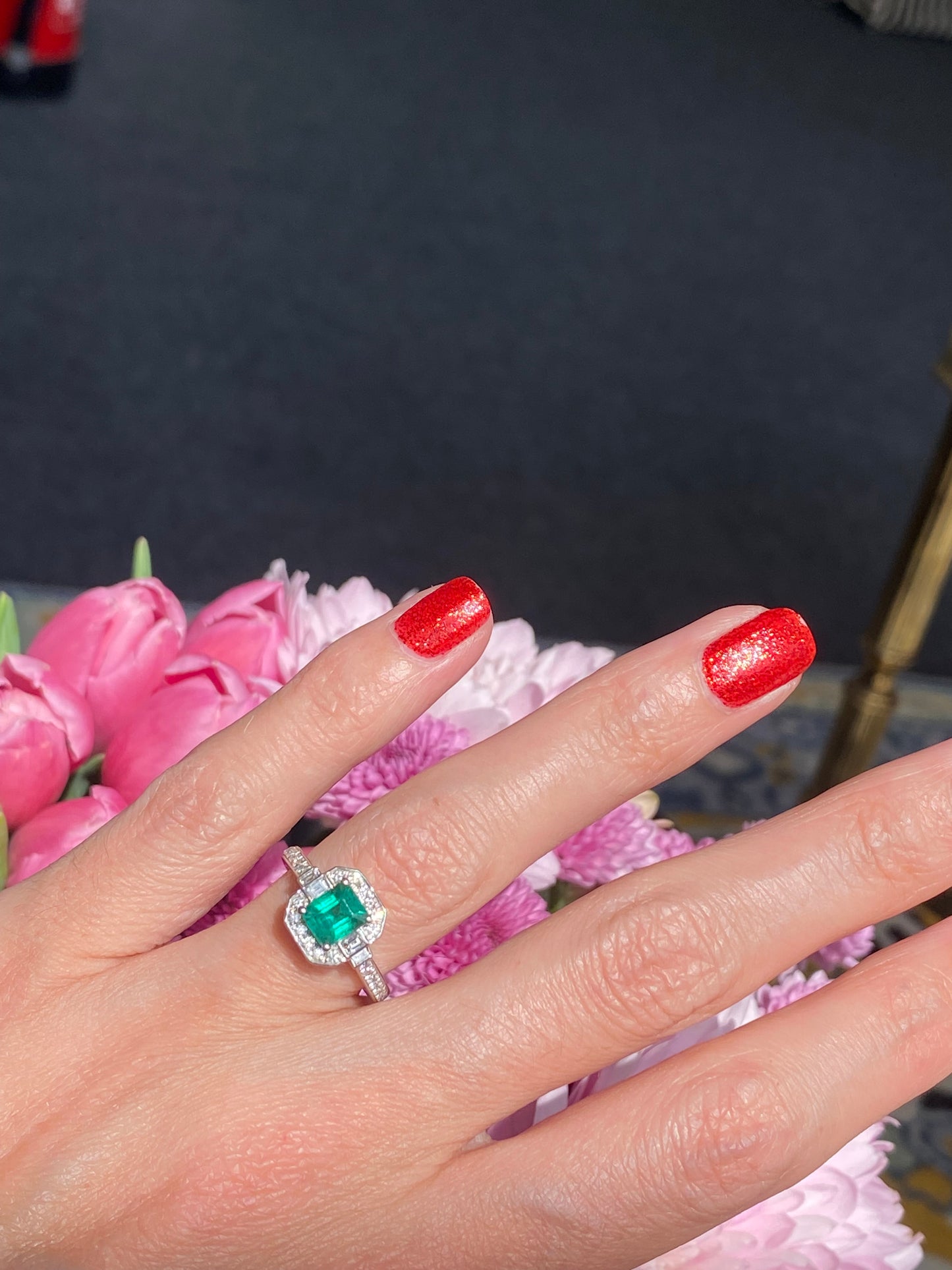 0.87 Carat Colombian Emerald and 0.46 ctw Natural Diamond Ring in Platinum