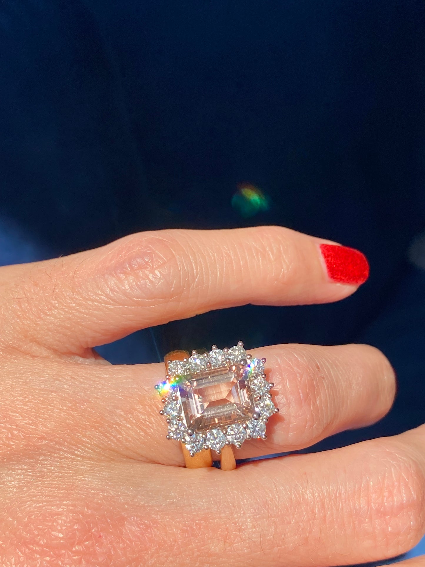 3.54 Carat Morganite and 1.19ctw Natural Diamond Ring in Platinum and 18ct Yellow Gold