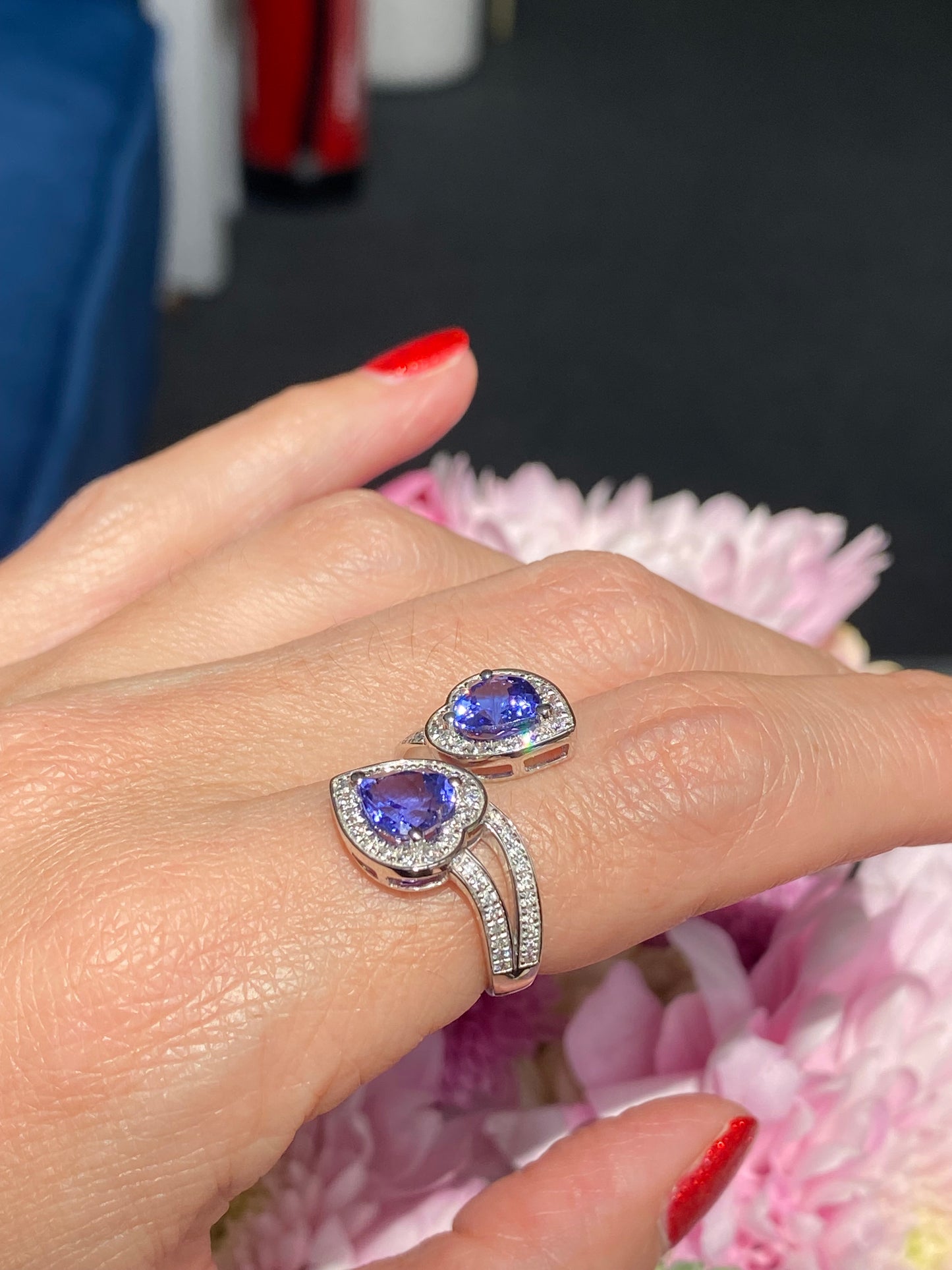3.24ctw Heart Cut Tanzanite and Natural Diamond Ring in Platinum
