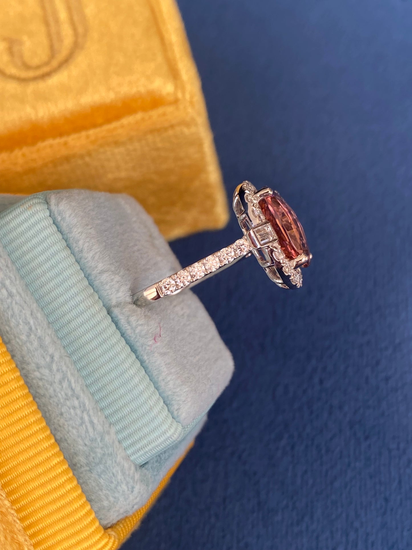3.47 Carat Chequerboard Cut Pink Tourmaline and Natural Diamond Ring in Platinum