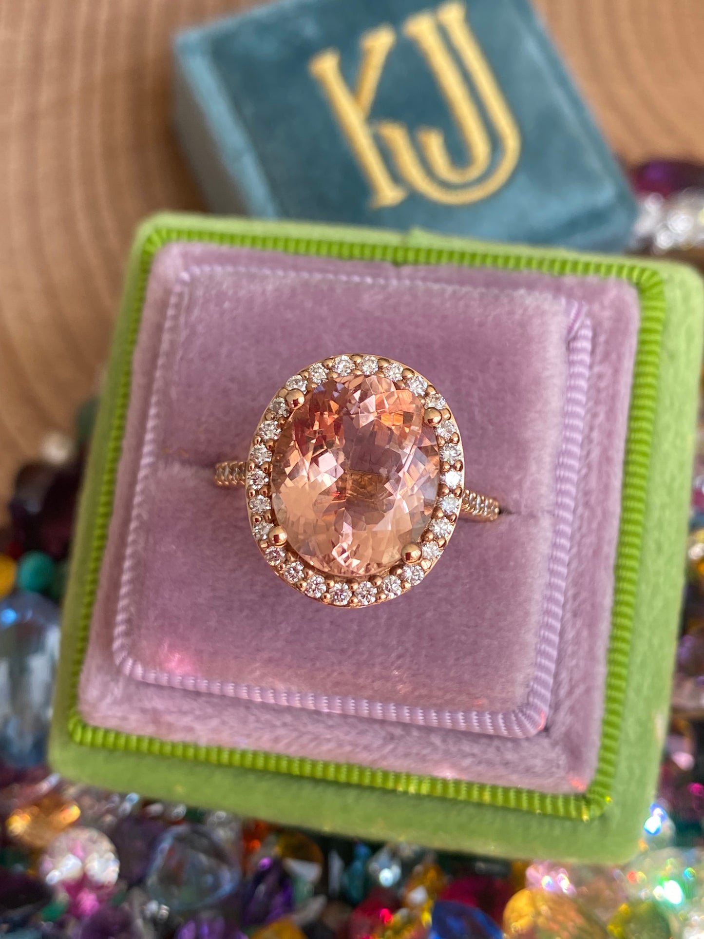5.46 Carat Morganite and Natural Diamond Ring in 18ct Rose Gold