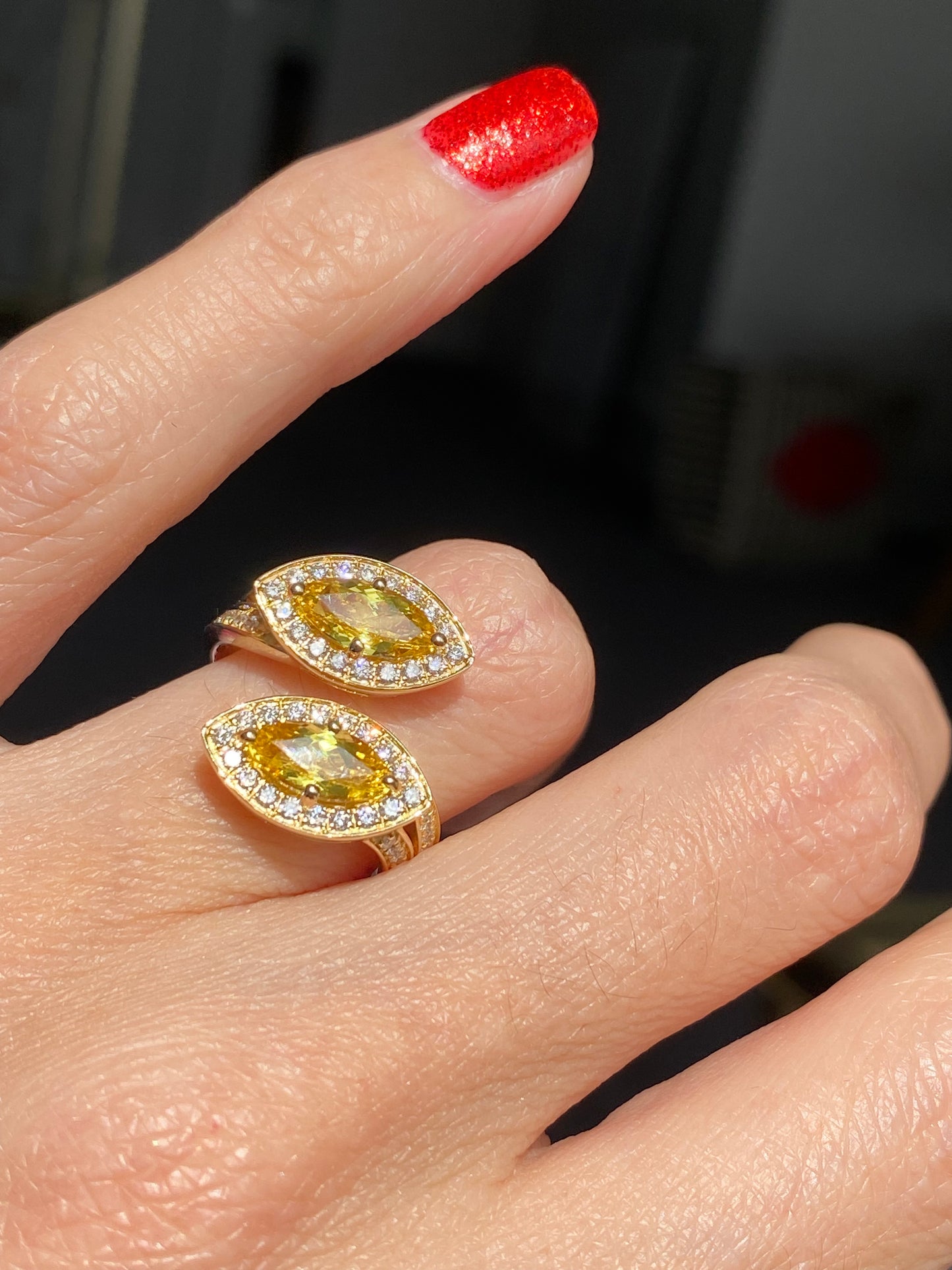 2.20ctw Yellow Ceylon Sapphire and 0.49ctw Natural Diamond Toi et Moi Ring in Platinum and 18ct Yellow Gold