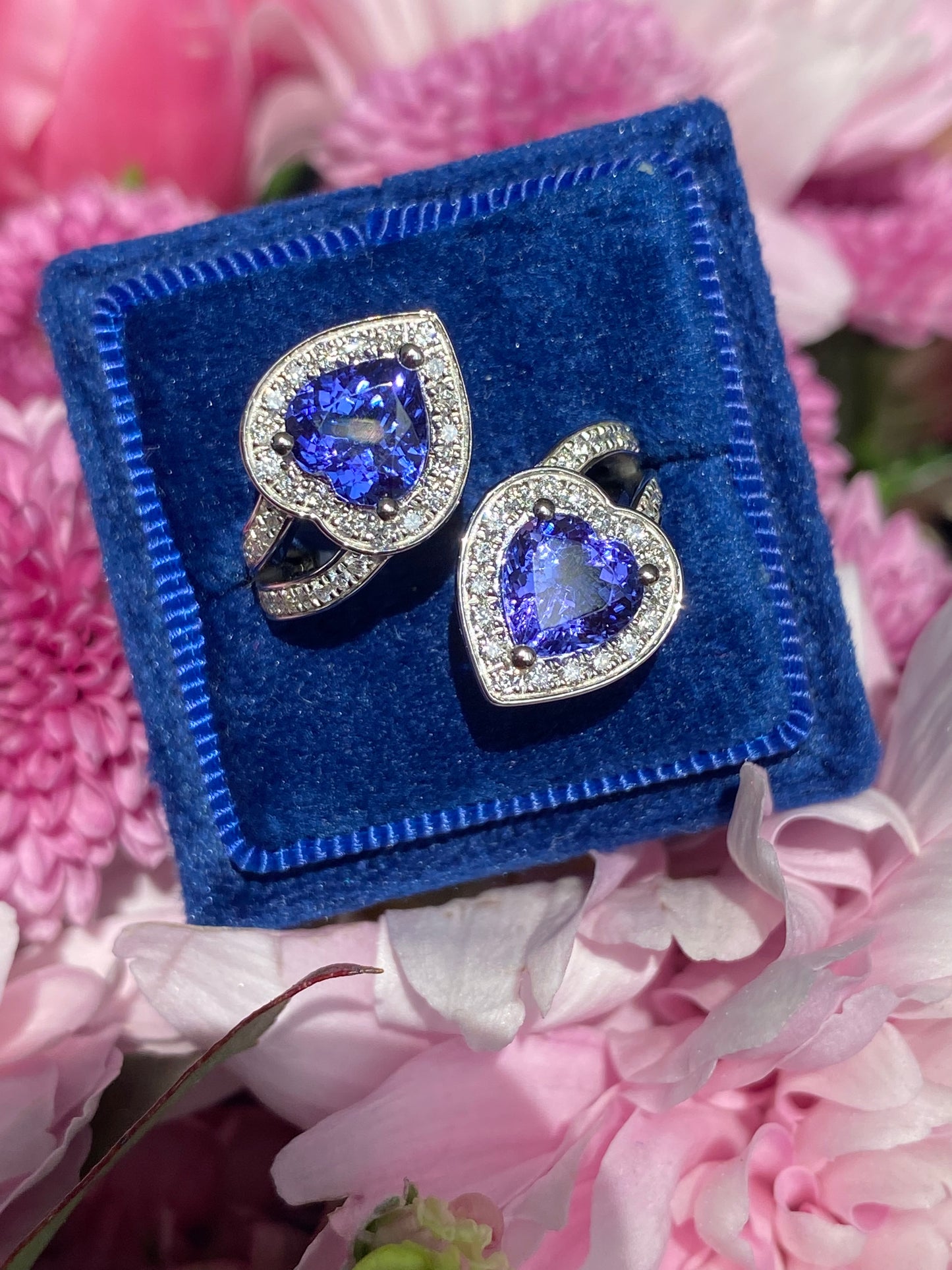 3.24ctw Heart Cut Tanzanite and Natural Diamond Ring in Platinum