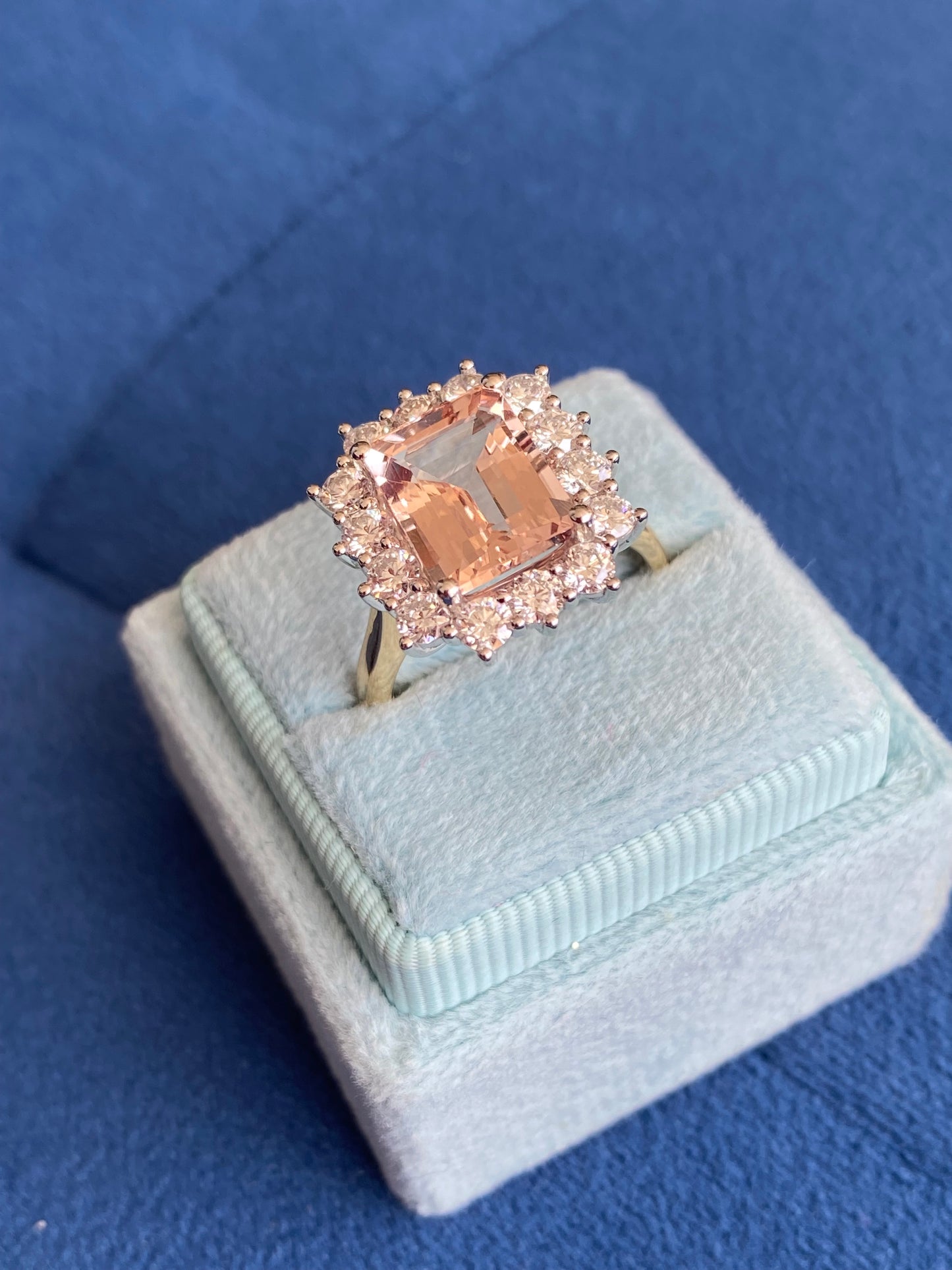 3.54 Carat Morganite and 1.19ctw Natural Diamond Ring in Platinum and 18ct Yellow Gold