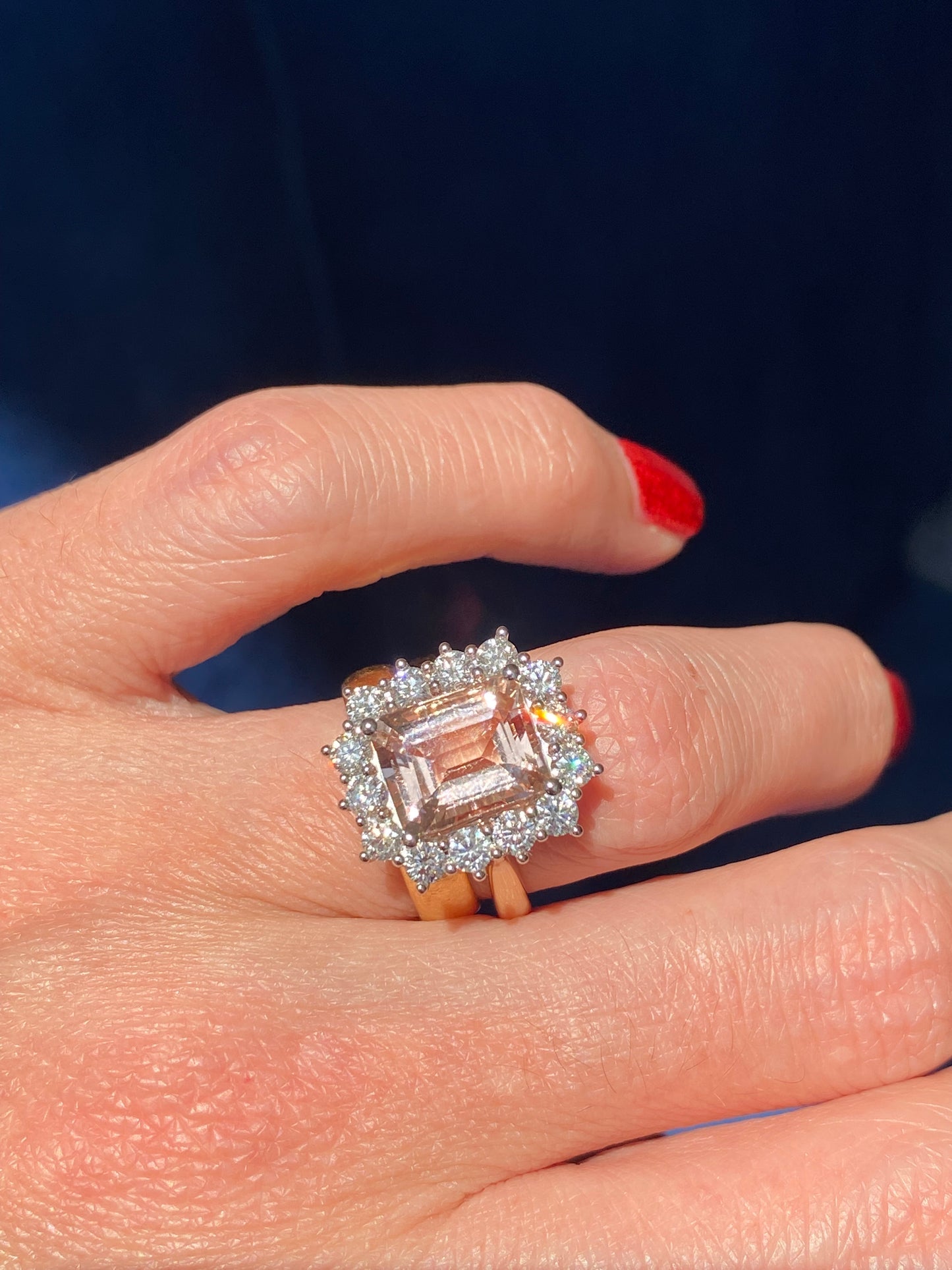 3.54 Carat Morganite and 1.19ctw Natural Diamond Ring in Platinum and 18ct Yellow Gold