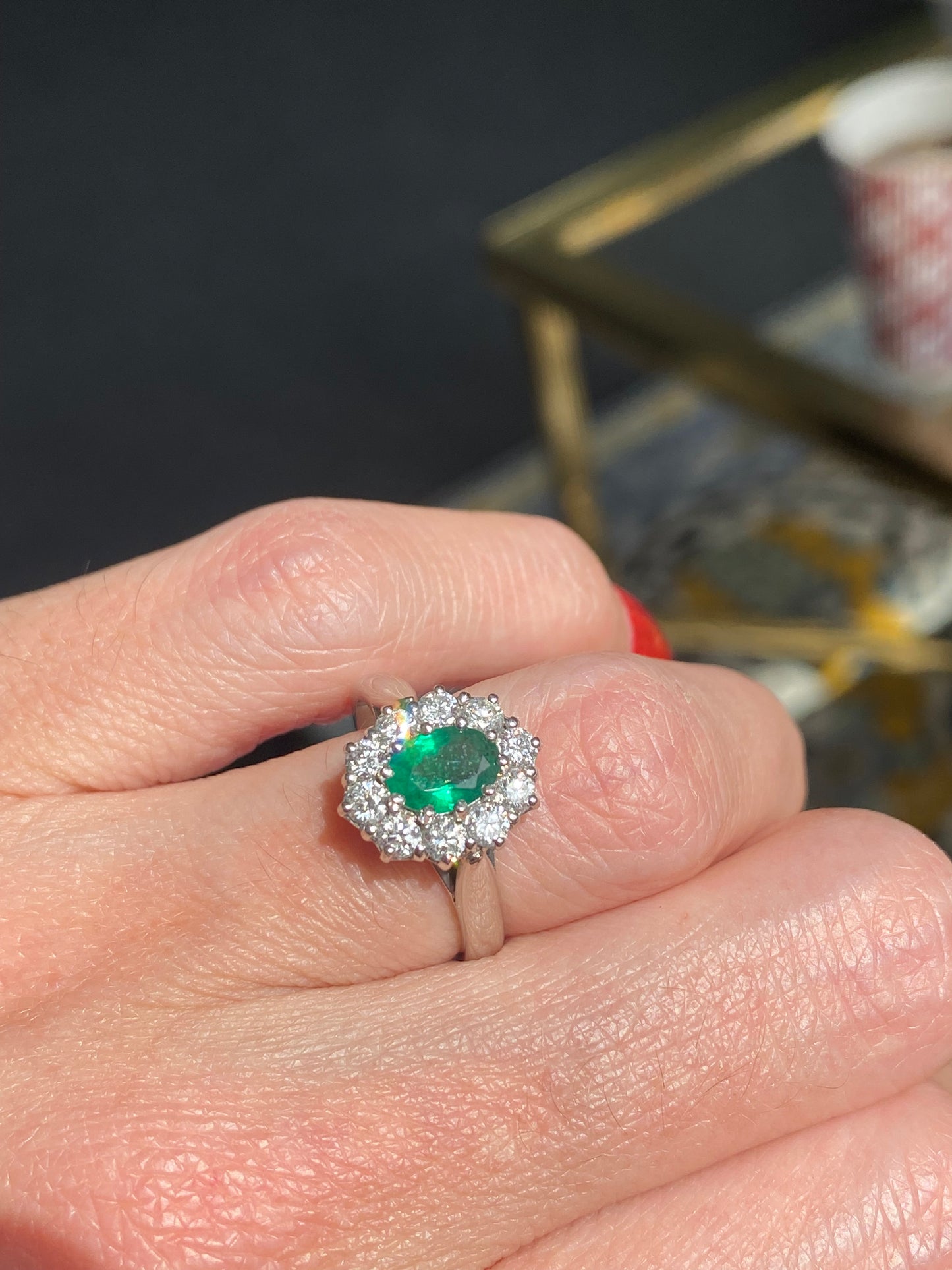 0.60 Carat Emerald and 0.66 ctw Natural Diamond Halo Engagement Ring in Platinum