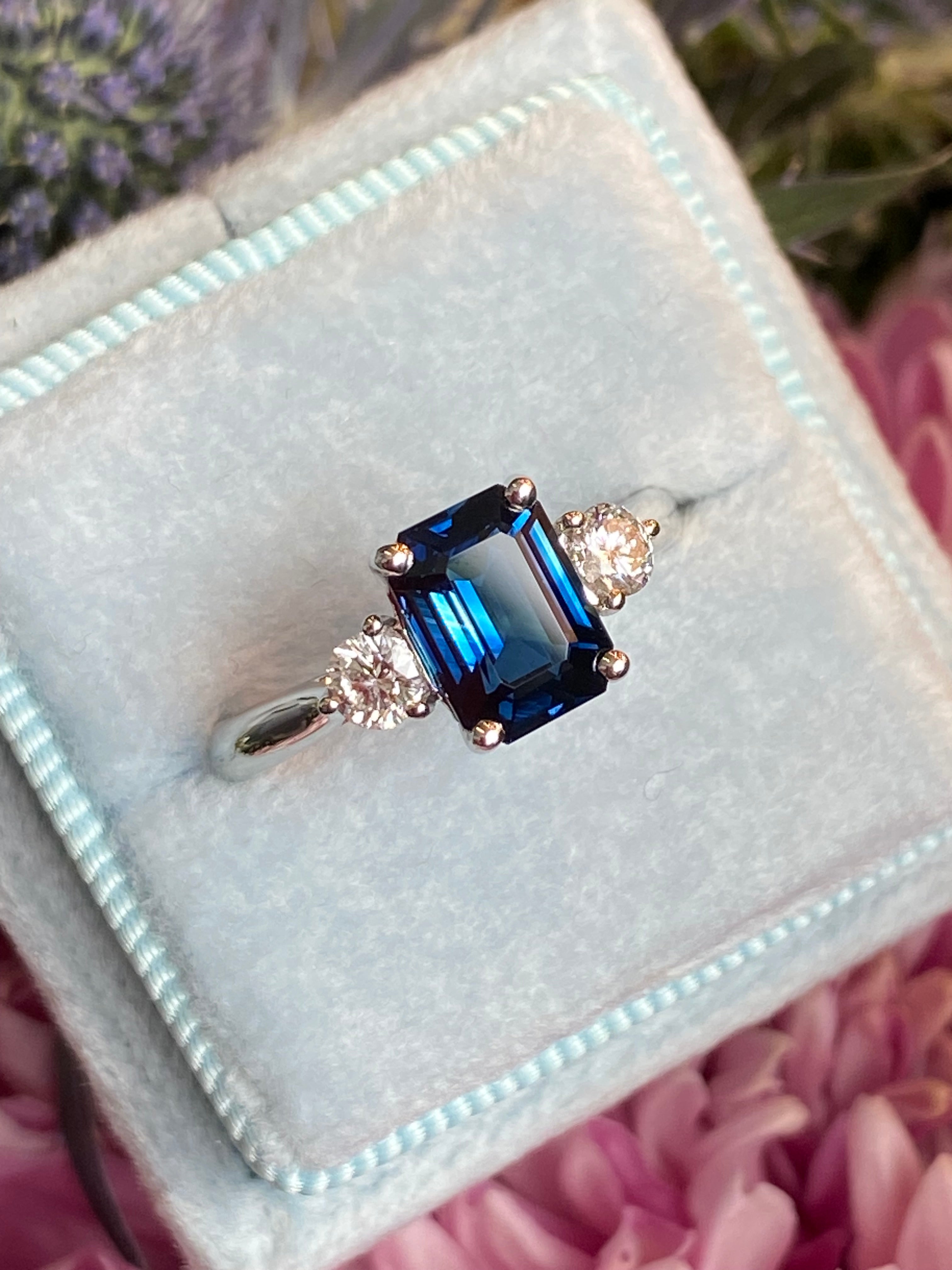2.04 Carat Teal Sapphire and 0.29 CTW Natural Diamond Three Stone Ring in Platinum
