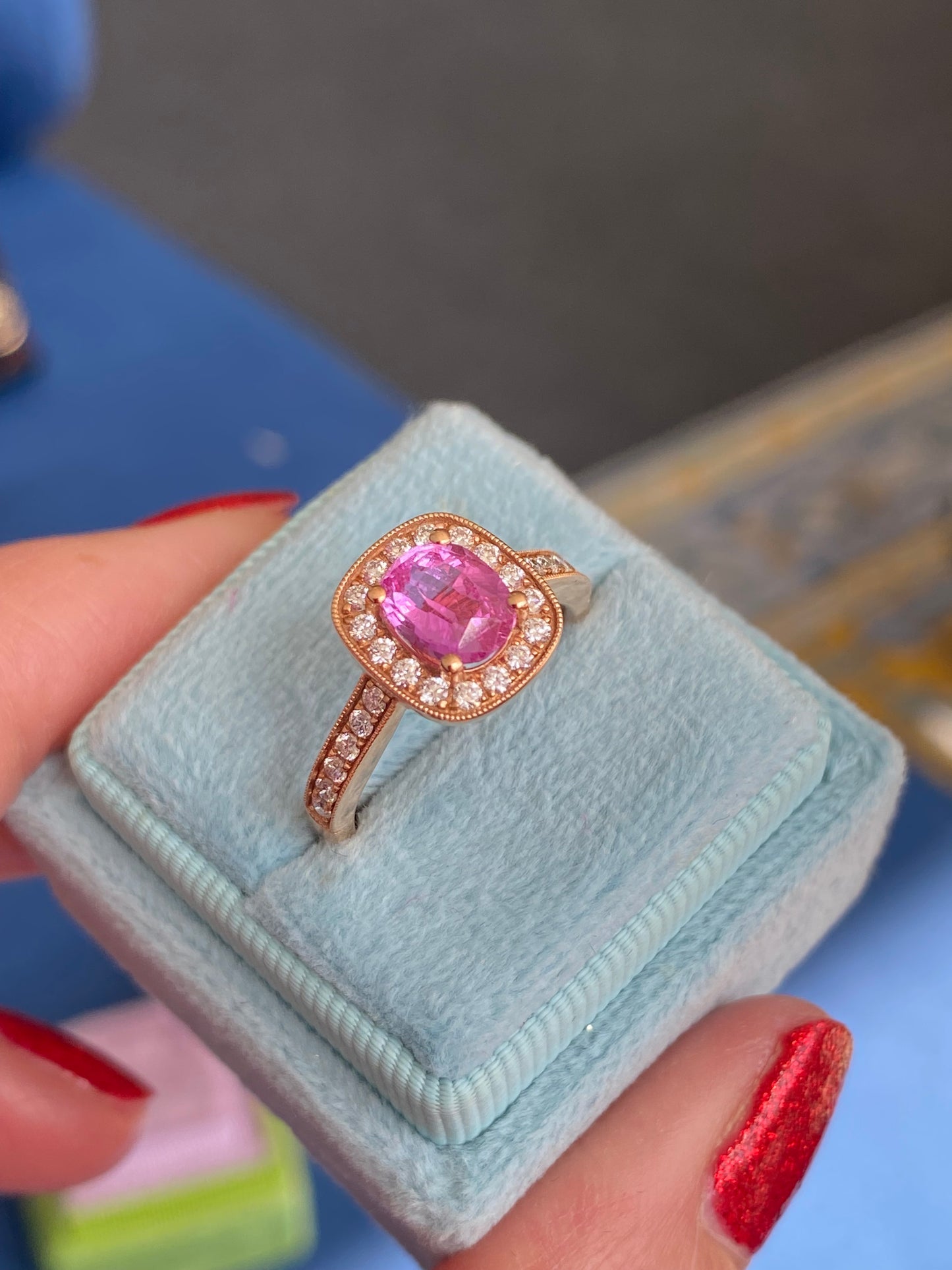 1.60 Carat Pink Sapphire and Natural Diamond Ring in 18ct Rose Gold