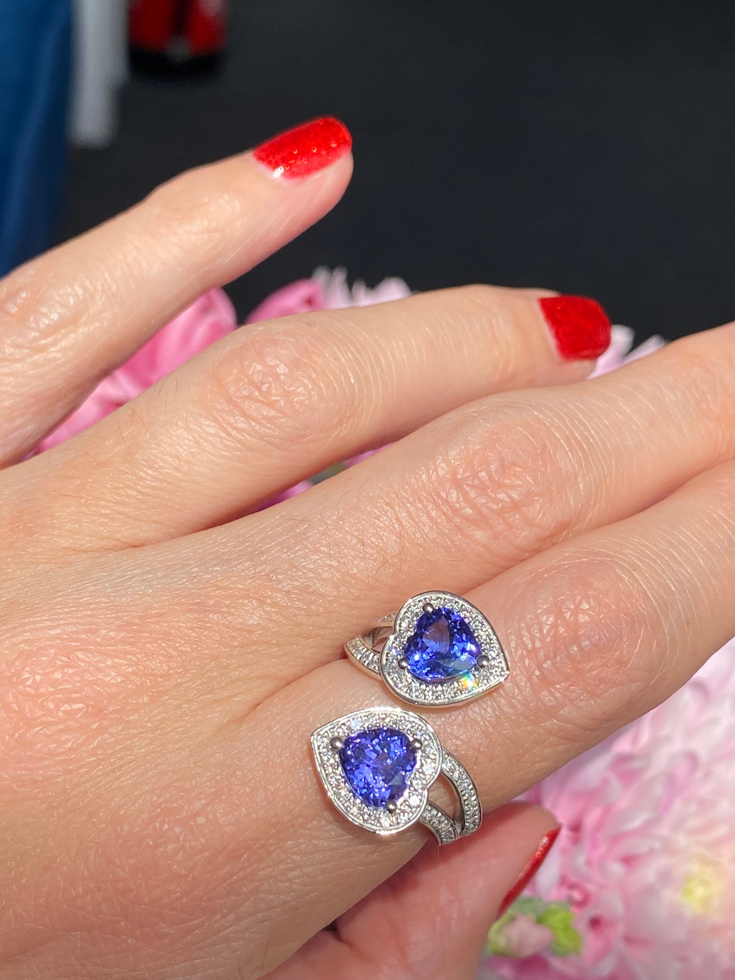 3.24ctw Heart Cut Tanzanite and Natural Diamond Ring in Platinum