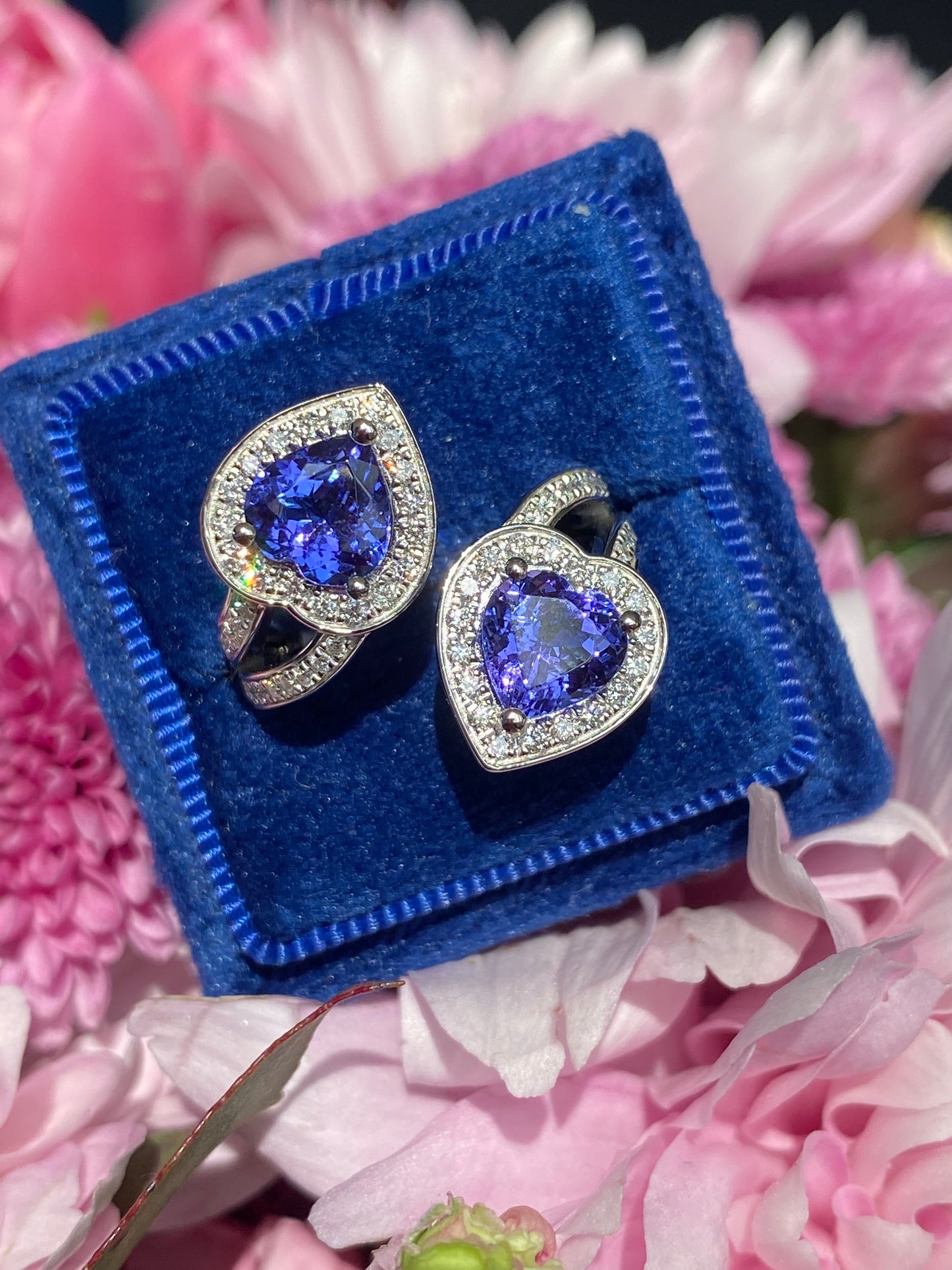 3.24ctw Heart Cut Tanzanite and Natural Diamond Ring in Platinum