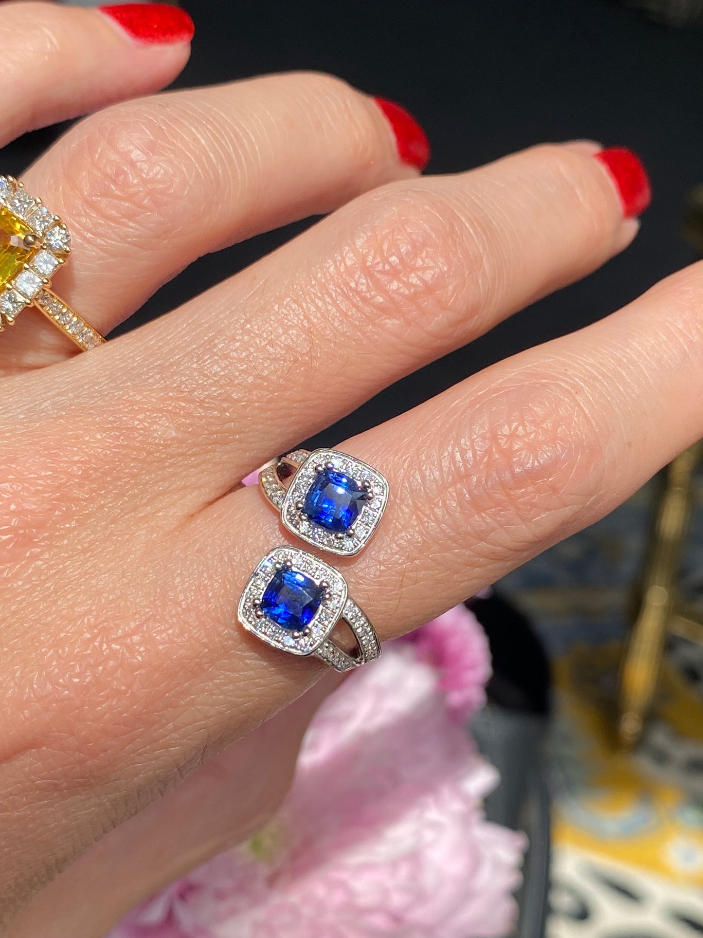 1.48ctw Ceylon Sapphire and 0.45ctw Natural Diamond Toi et Moi Ring in Platinum