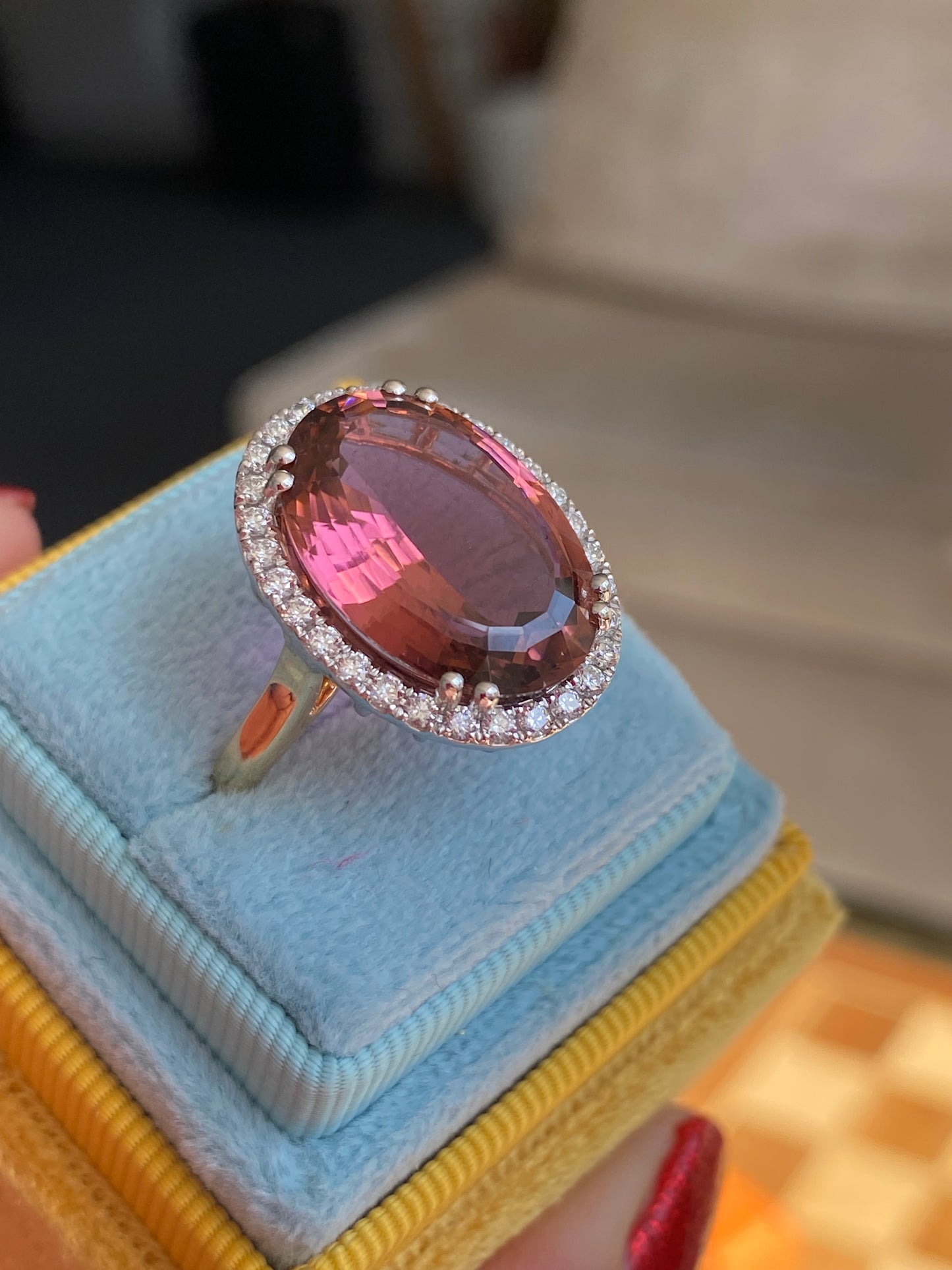 11.48 Carat Pink Tourmaline and Natural Diamond Ring in Platinum and 18ct Yellow Gold