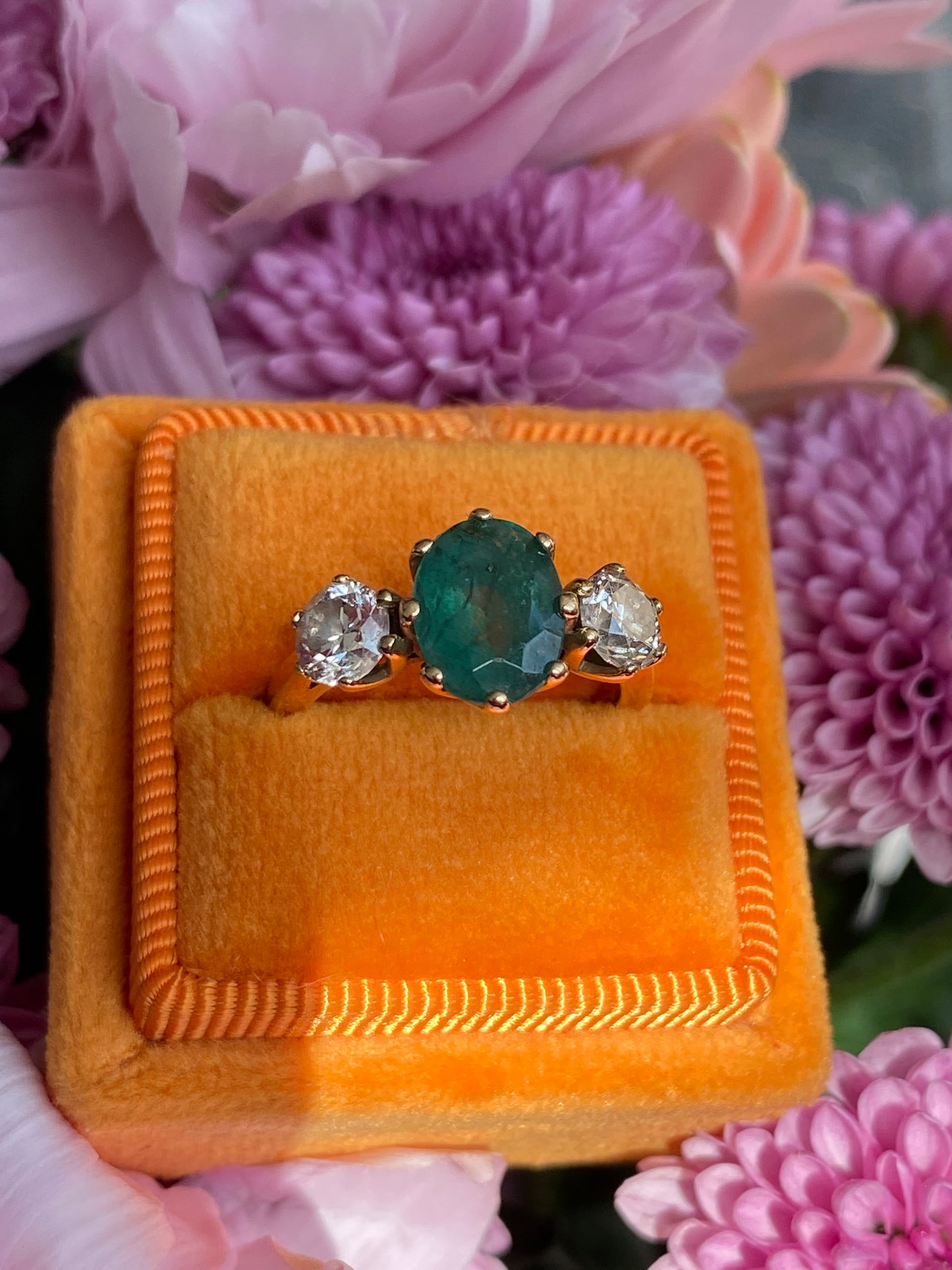 Vintage 2.15 Carat Emerald and Natural Diamond Ring in 18ct Yellow Gold