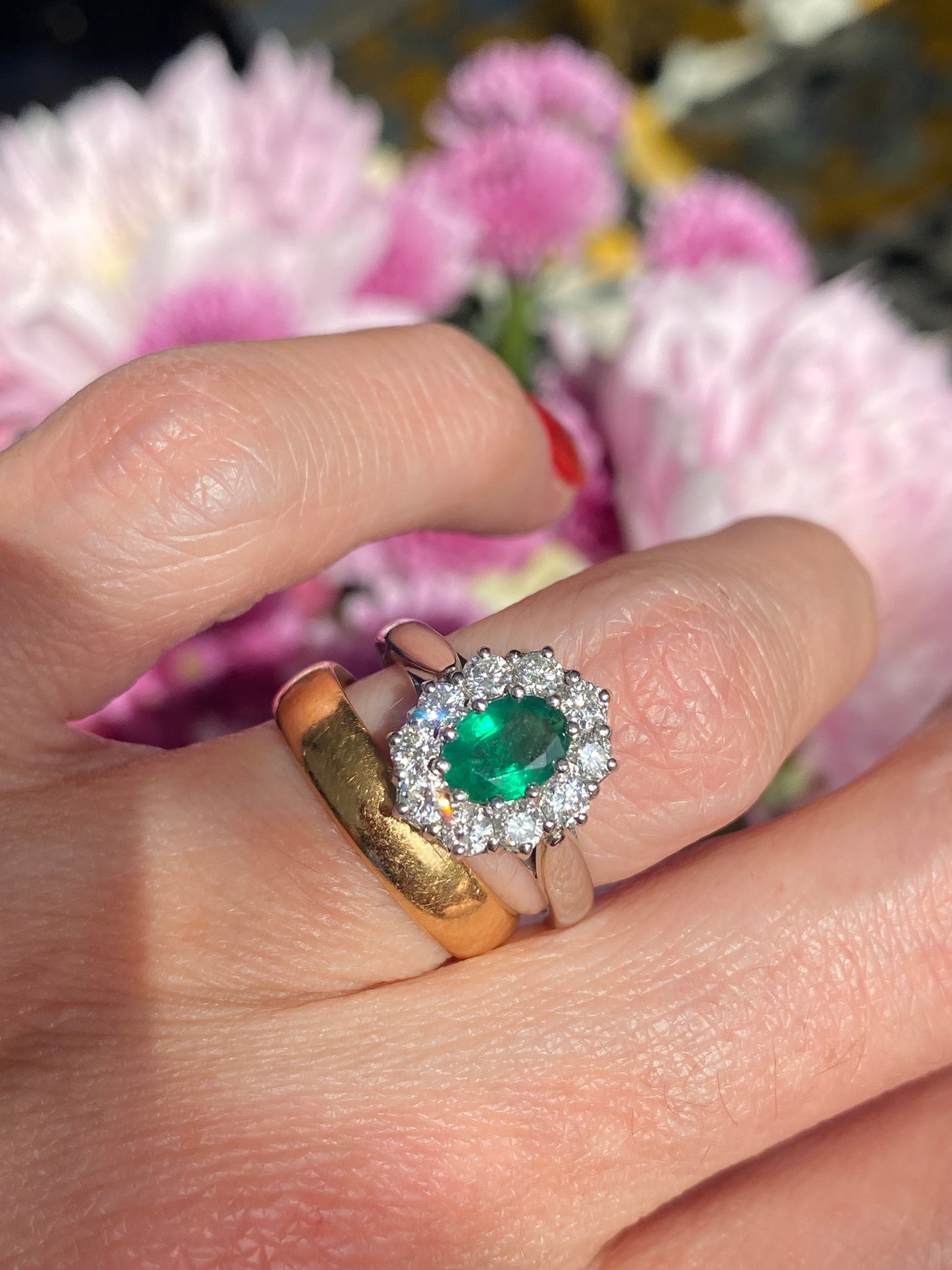 0.60 Carat Emerald and 0.66 ctw Natural Diamond Halo Engagement Ring in Platinum