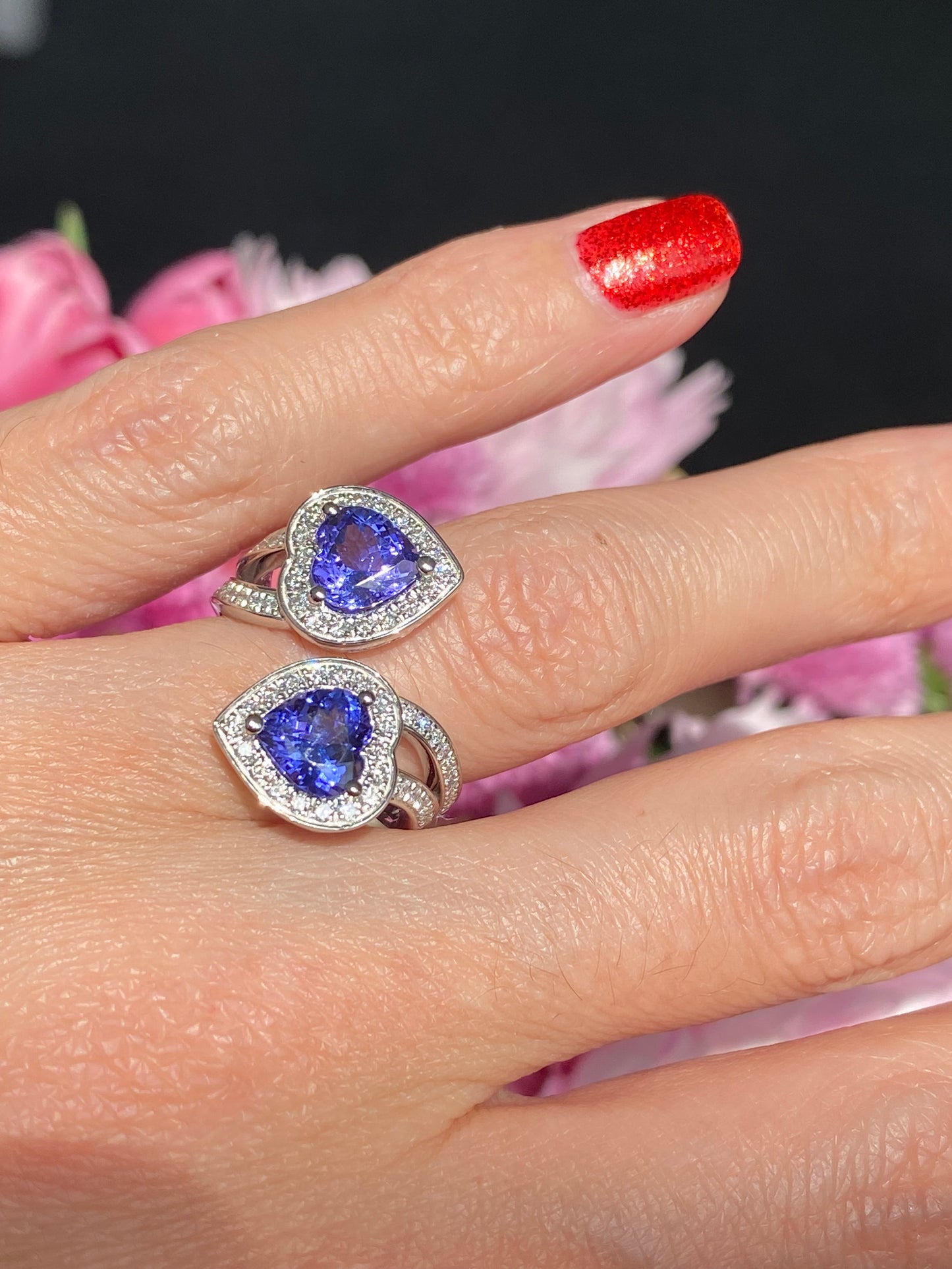 3.24ctw Heart Cut Tanzanite and Natural Diamond Ring in Platinum