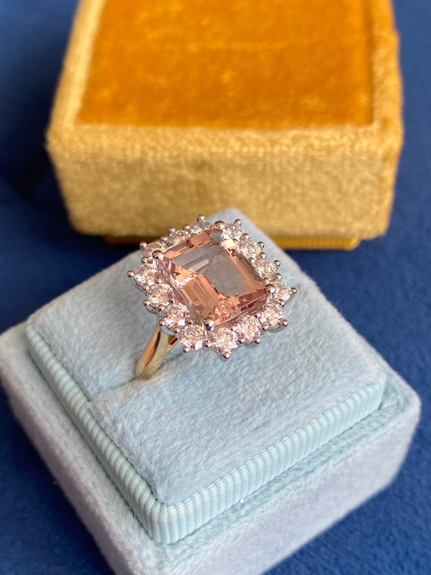 3.54 Carat Morganite and 1.19ctw Natural Diamond Ring in Platinum and 18ct Yellow Gold