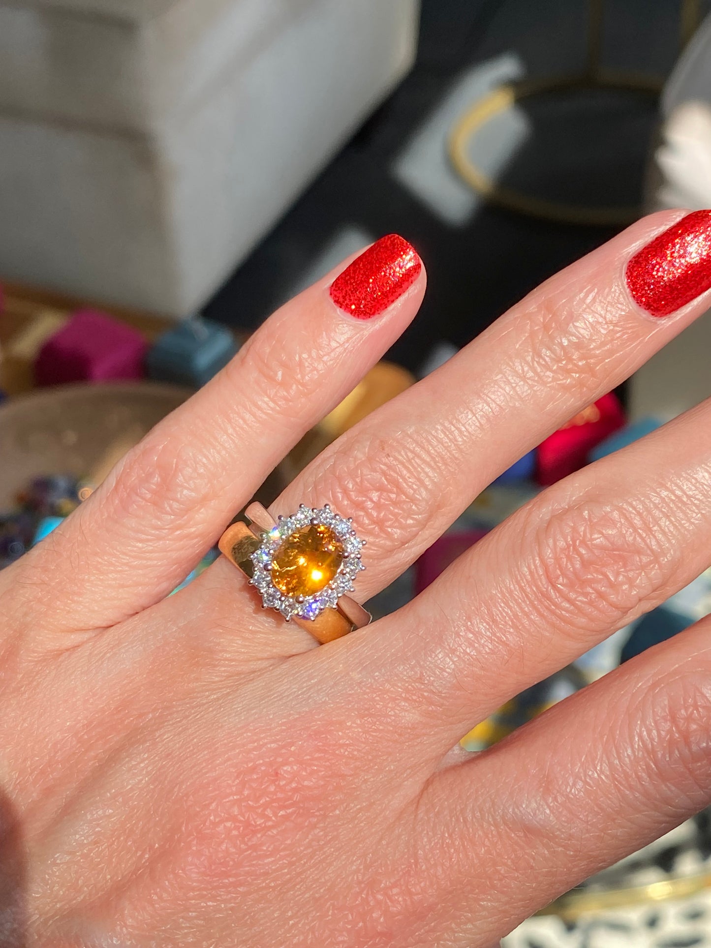 2.46 Carat Golden Topaz and Natural Diamond Ring in Platinum