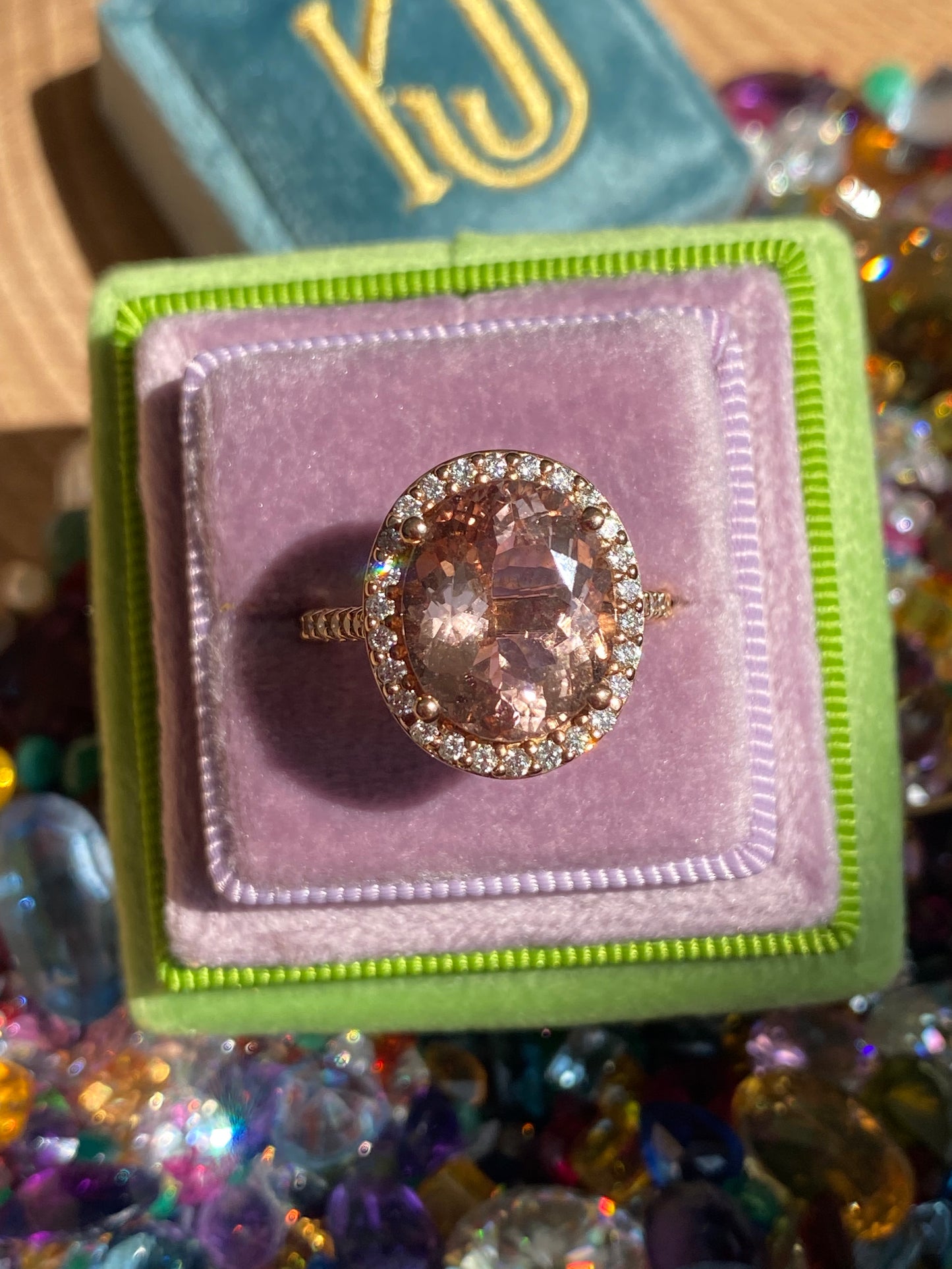 5.46 Carat Morganite and Natural Diamond Ring in 18ct Rose Gold
