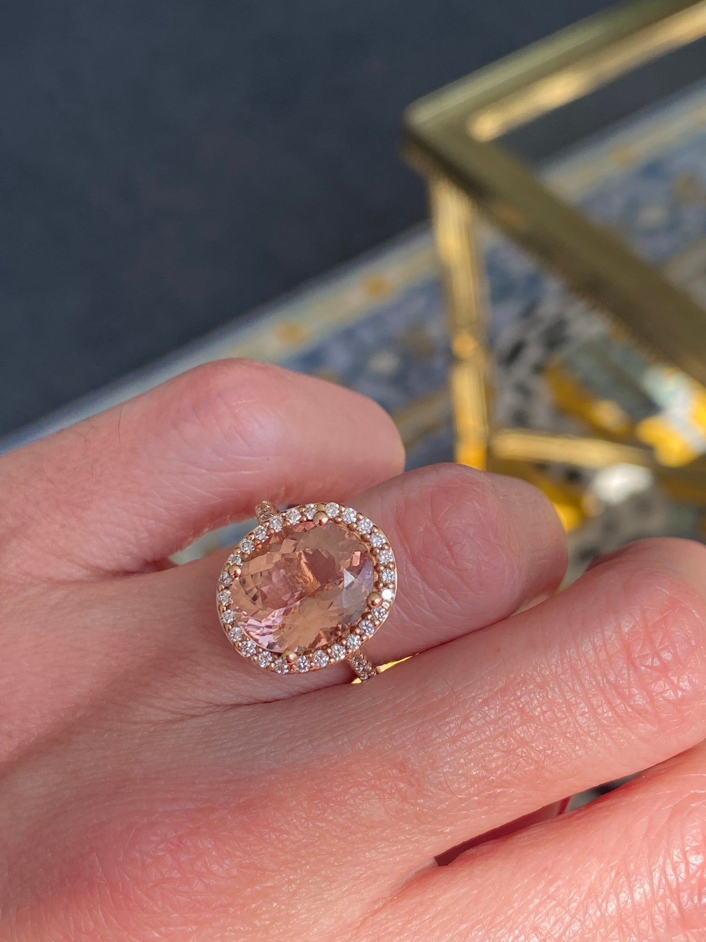 5.46 Carat Morganite and Natural Diamond Ring in 18ct Rose Gold