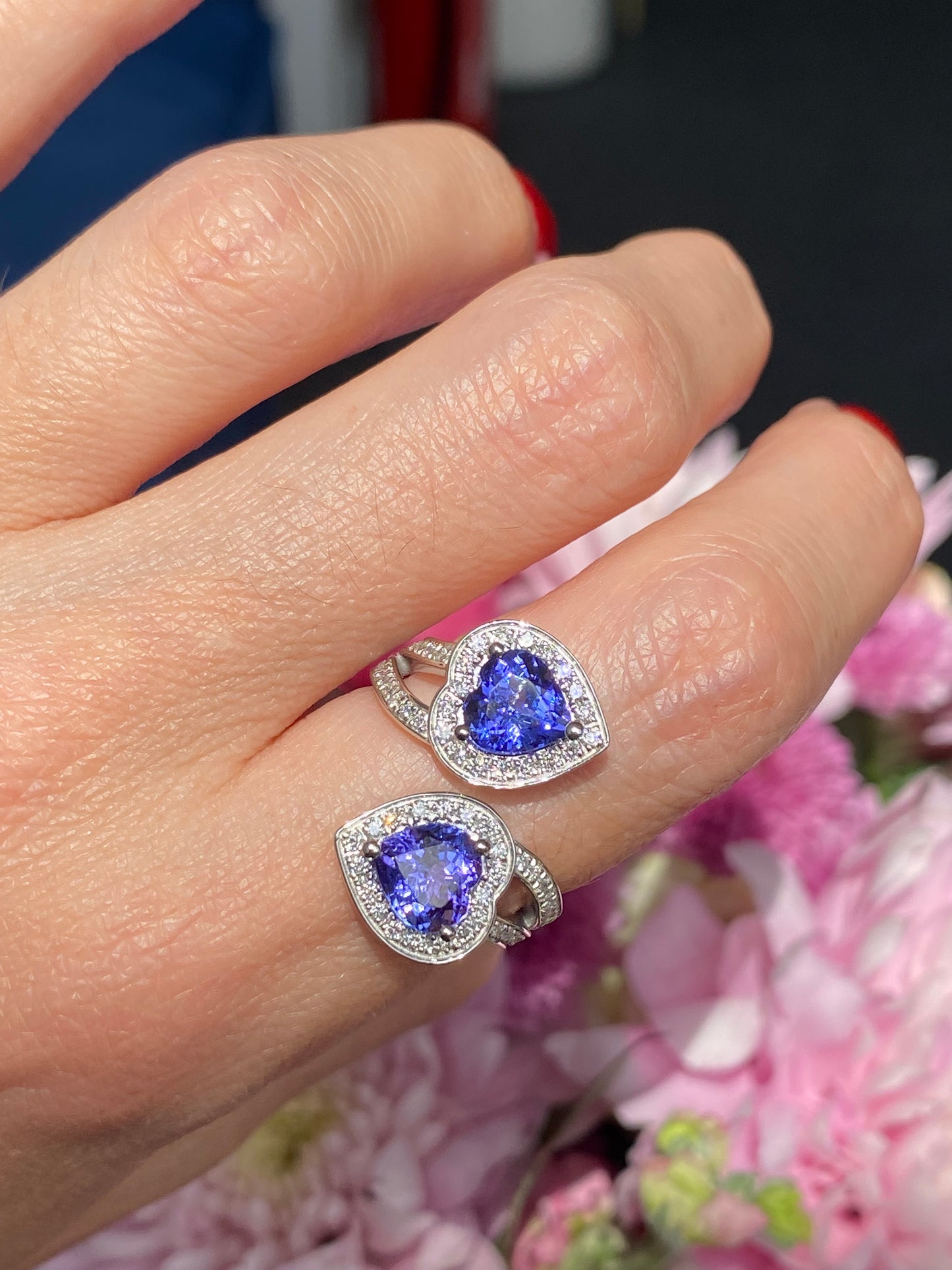 3.24ctw Heart Cut Tanzanite and Natural Diamond Ring in Platinum
