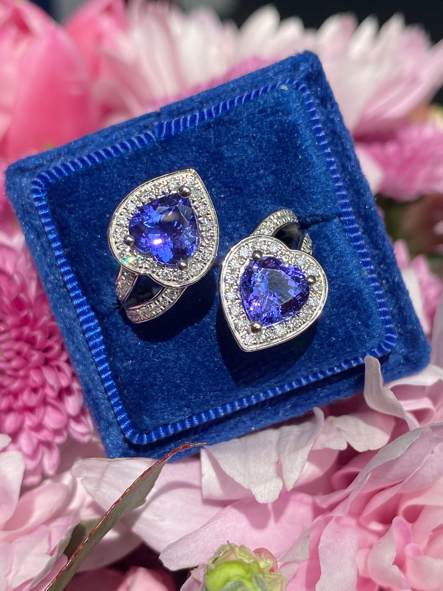 3.24ctw Heart Cut Tanzanite and Natural Diamond Ring in Platinum