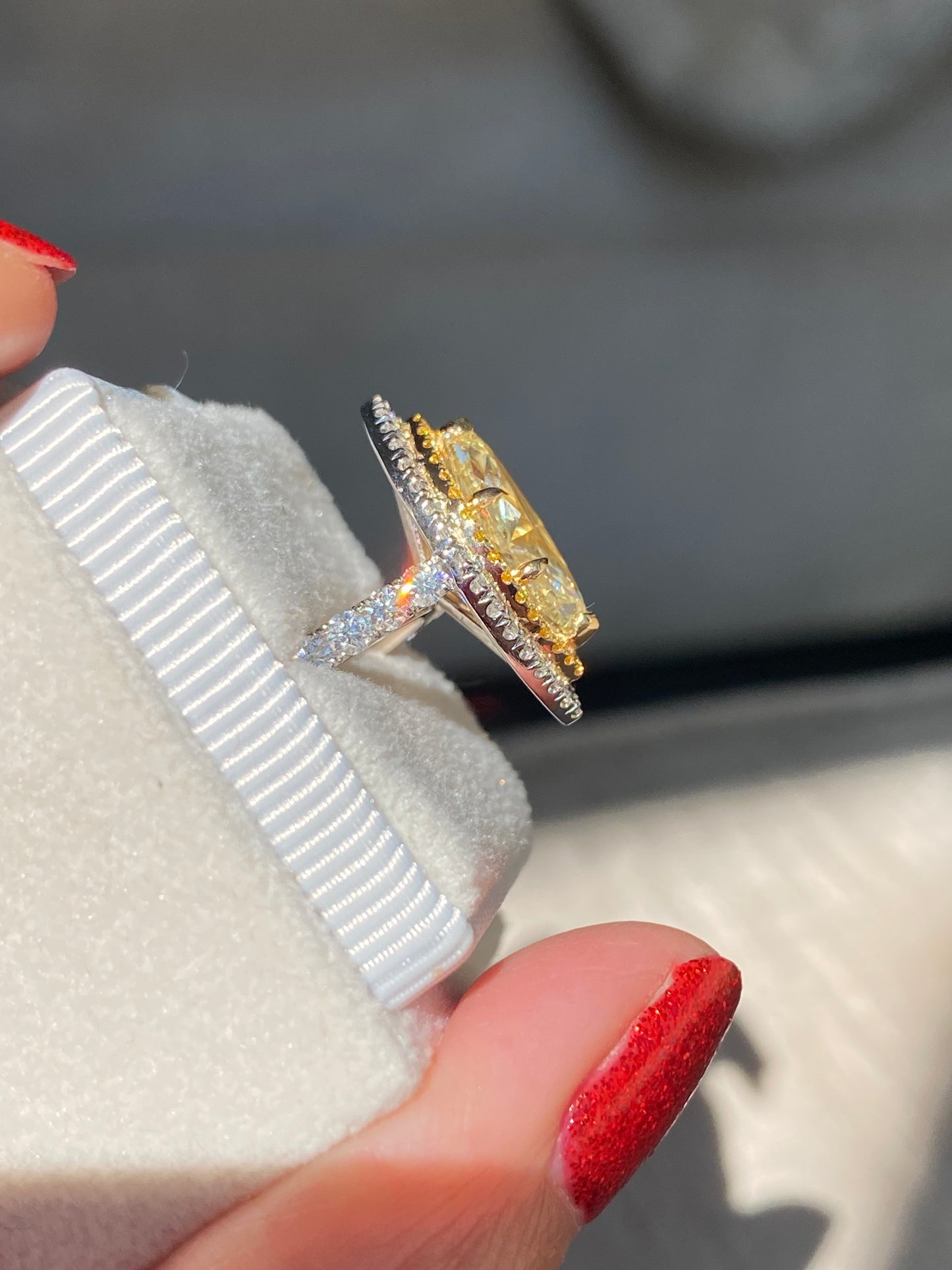 3.21 ctw Marquise Cut Natural Yellow Diamond Engagement Ring in Platinum and 18ct Yellow Gold