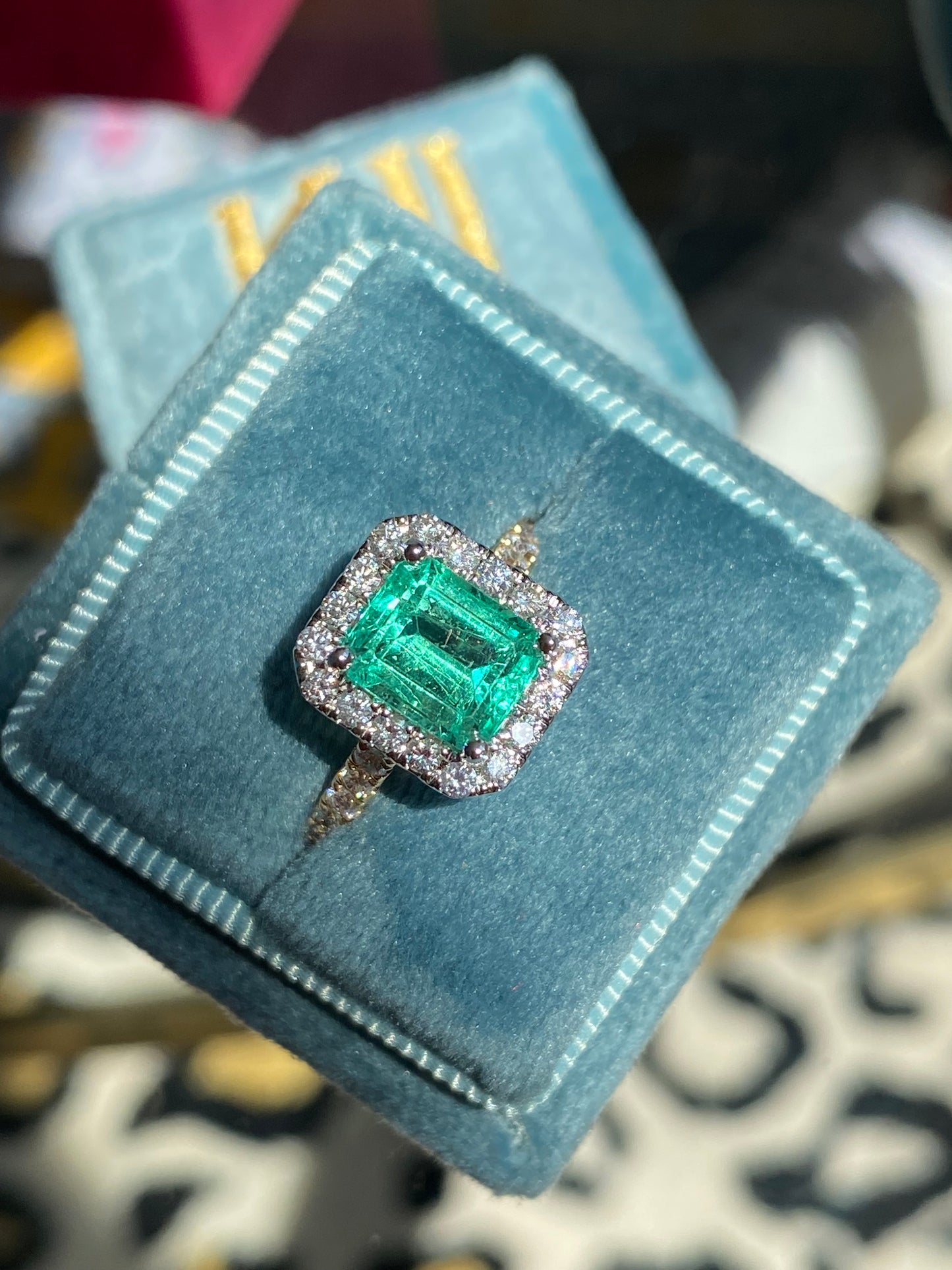1.64 Carat Colombian Emerald and Natural Diamond Ring in 18ct White and Yellow Gold