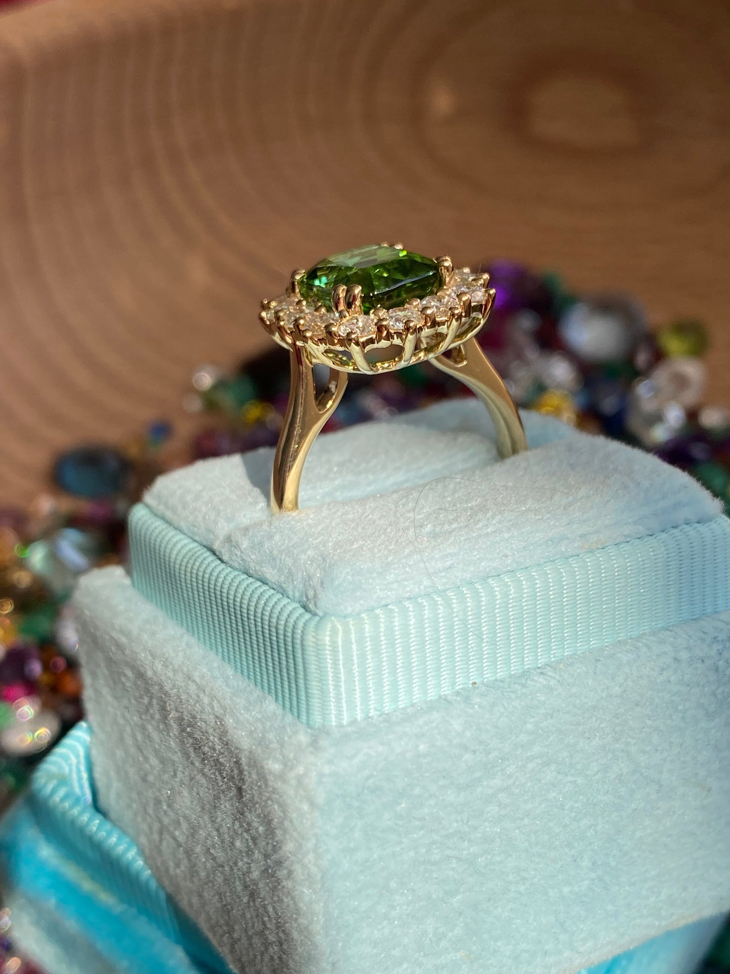 3.02 Carat Green Tourmaline and Natural Diamond Ring in 18ct Yellow Gold