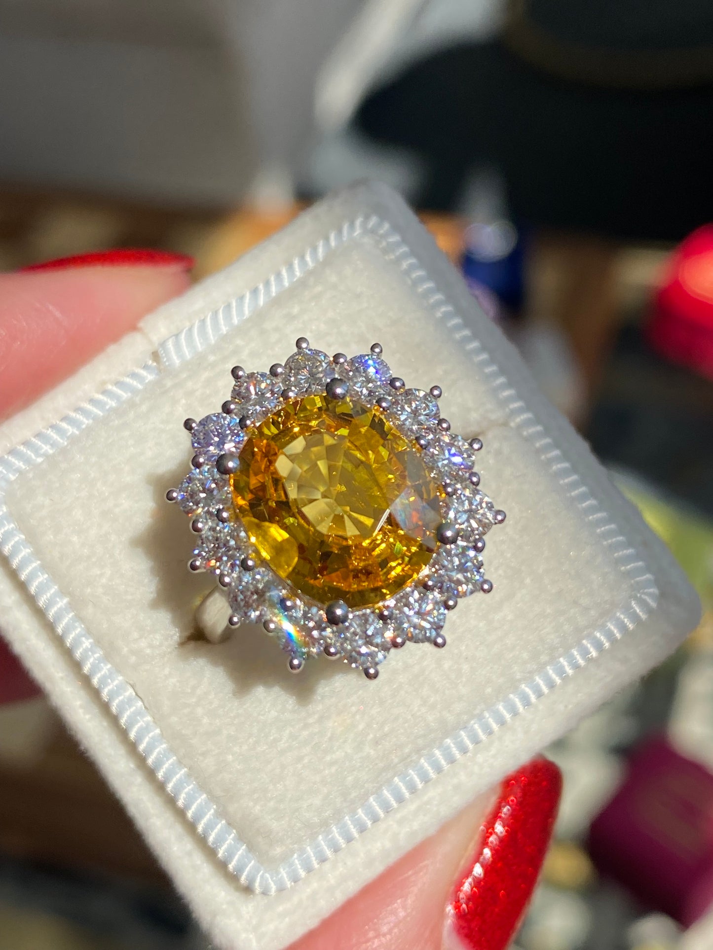 5.54 Carat Yellow Sapphire and 1.36ctw Natural Diamond Ring in Platinum