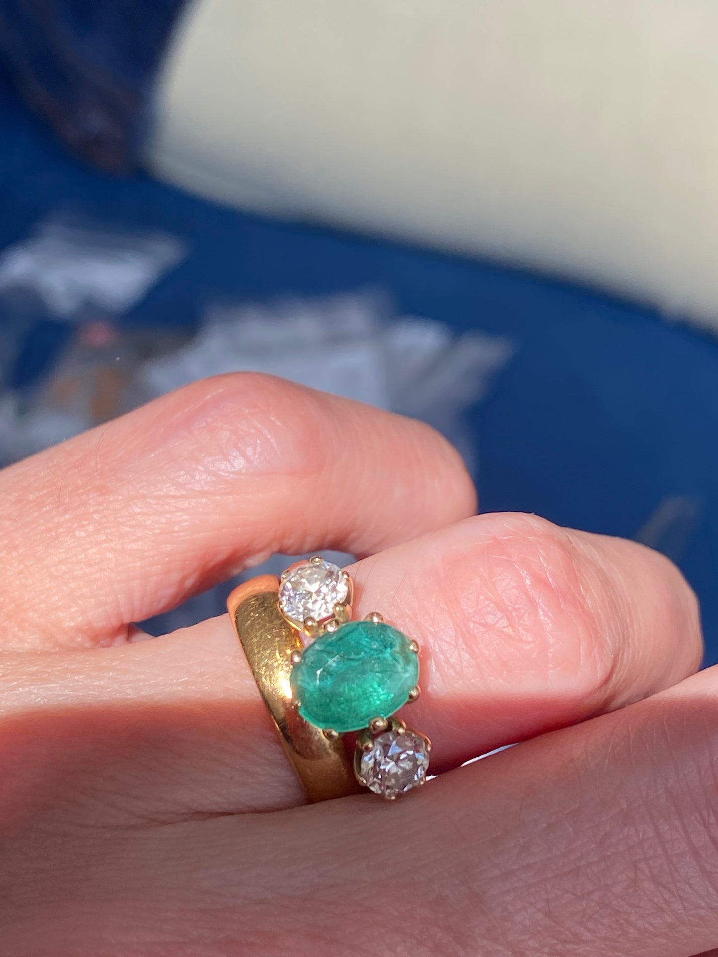 Vintage 2.15 Carat Emerald and Natural Diamond Ring in 18ct Yellow Gold