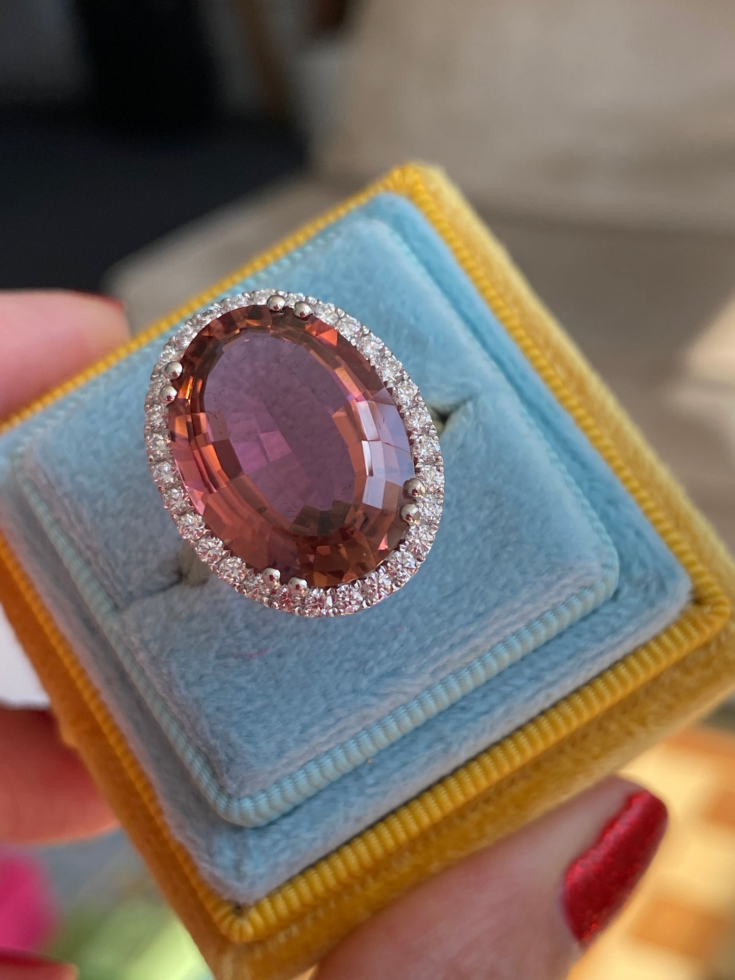 11.48 Carat Pink Tourmaline and Natural Diamond Ring in Platinum and 18ct Yellow Gold