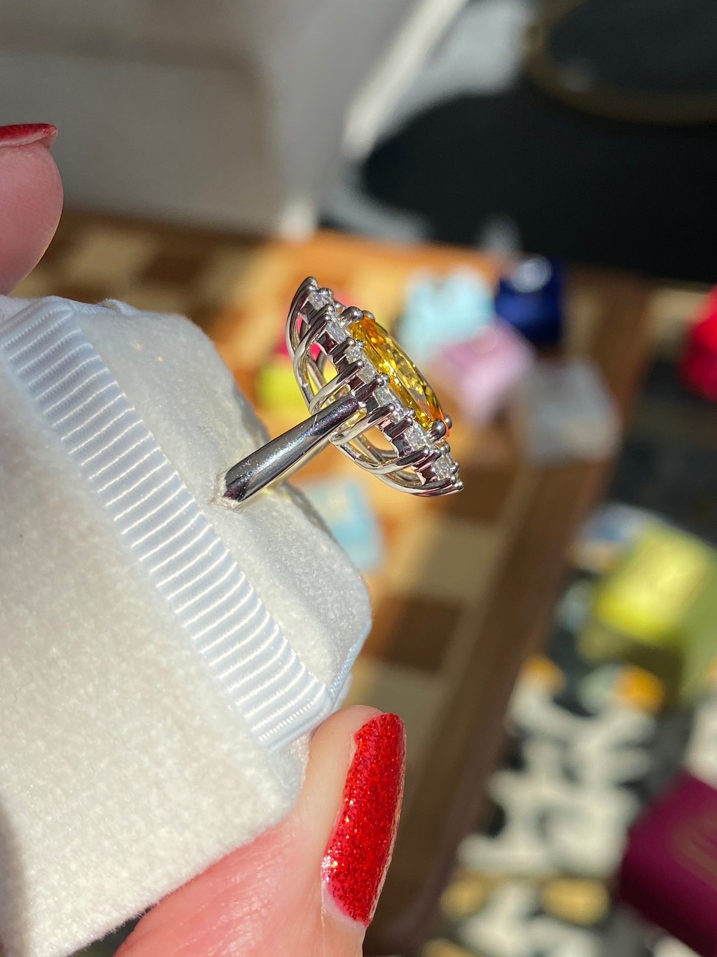 5.54 Carat Yellow Sapphire and 1.36ctw Natural Diamond Ring in Platinum
