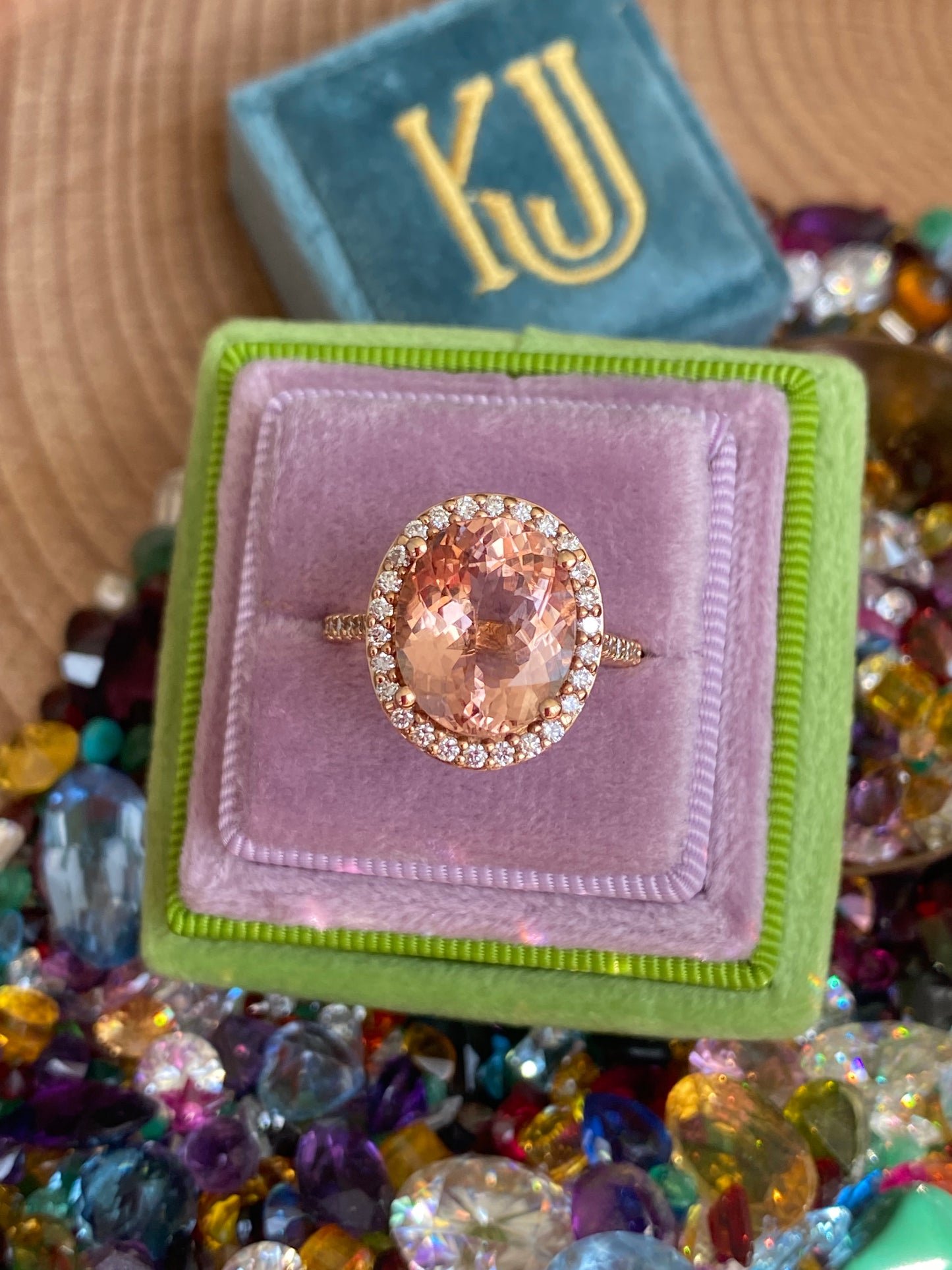 5.46 Carat Morganite and Natural Diamond Ring in 18ct Rose Gold