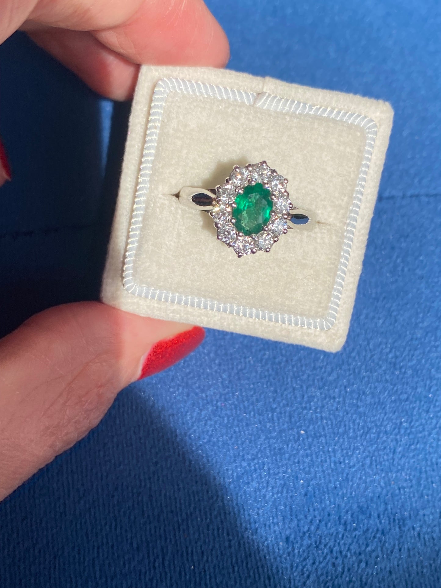 0.60 Carat Emerald and 0.66 ctw Natural Diamond Halo Engagement Ring in Platinum