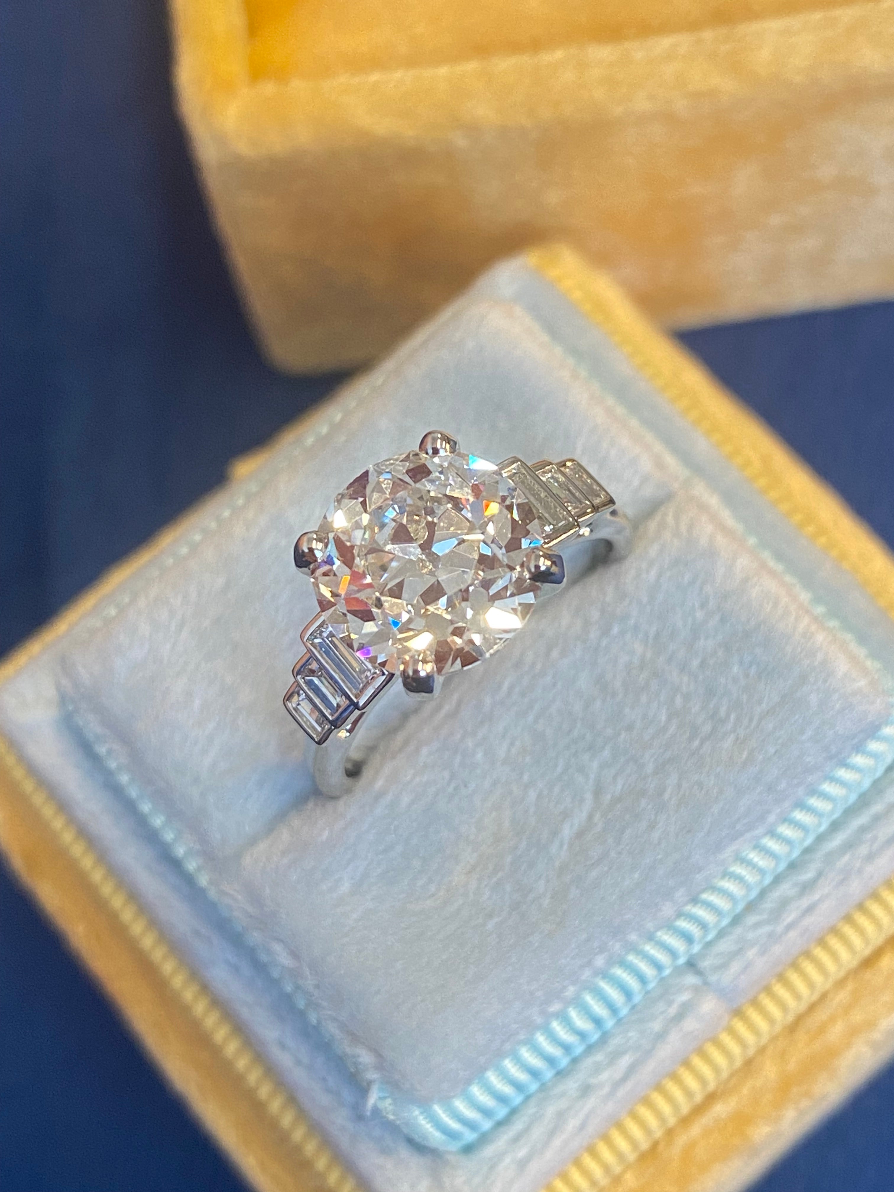 Heritage 4.00 CTW + Old Cut Lab Grown Diamond Art Deco Design Solitaire Engagement Ring, at Least F Colour / VS Clarity