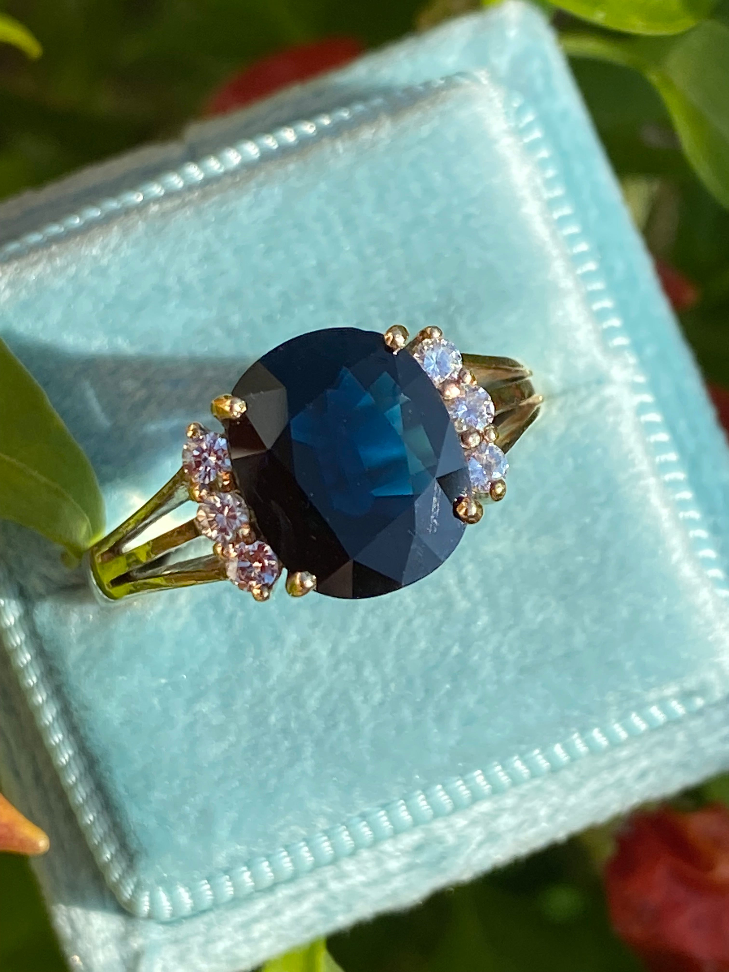 Vintage 3.80 Carat Sapphire and Diamond Ring in 14ct Yellow Gold