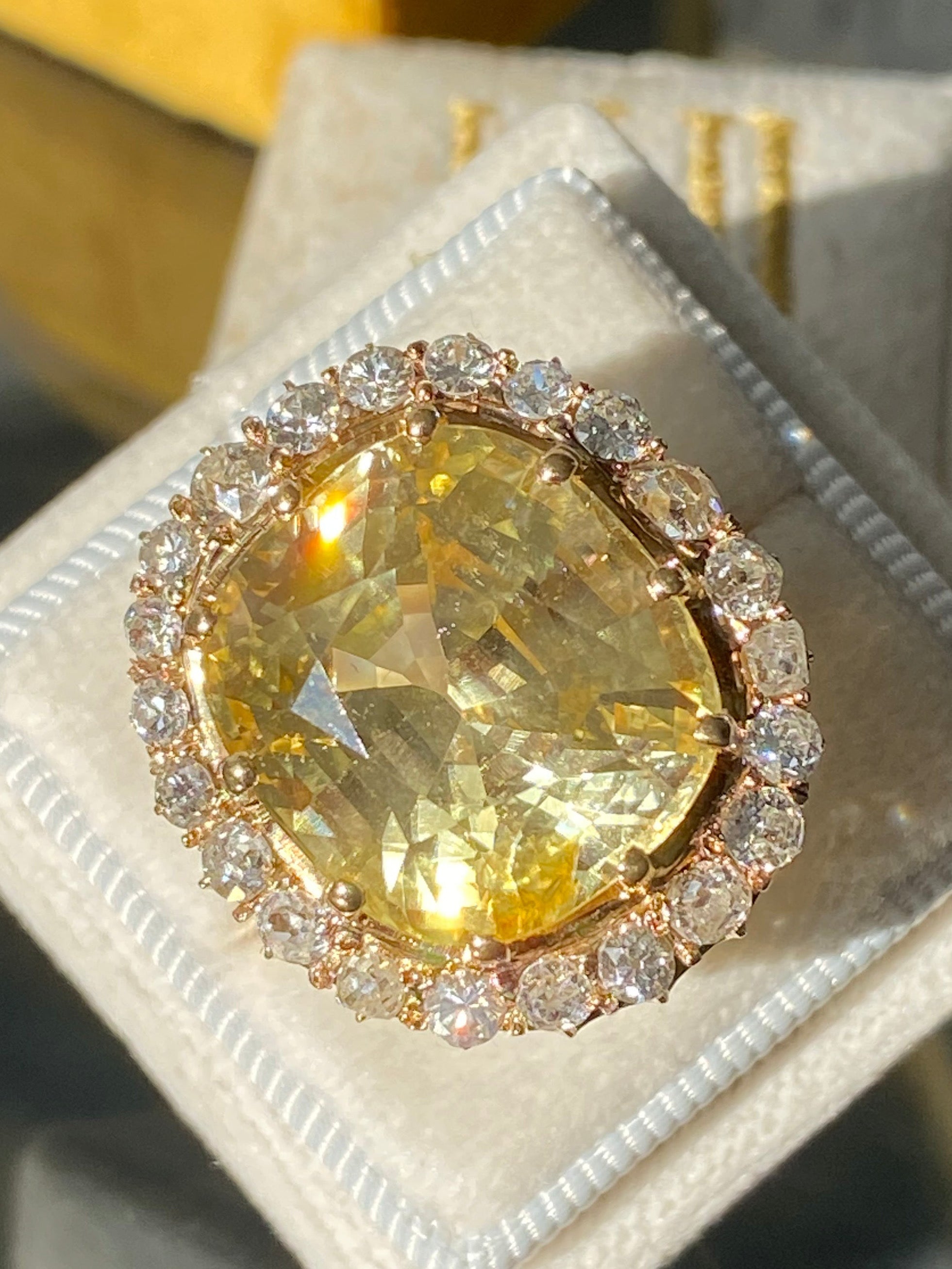 Carat Certified Unheated Yellow Sapphire and Old Cut Diamond Ant