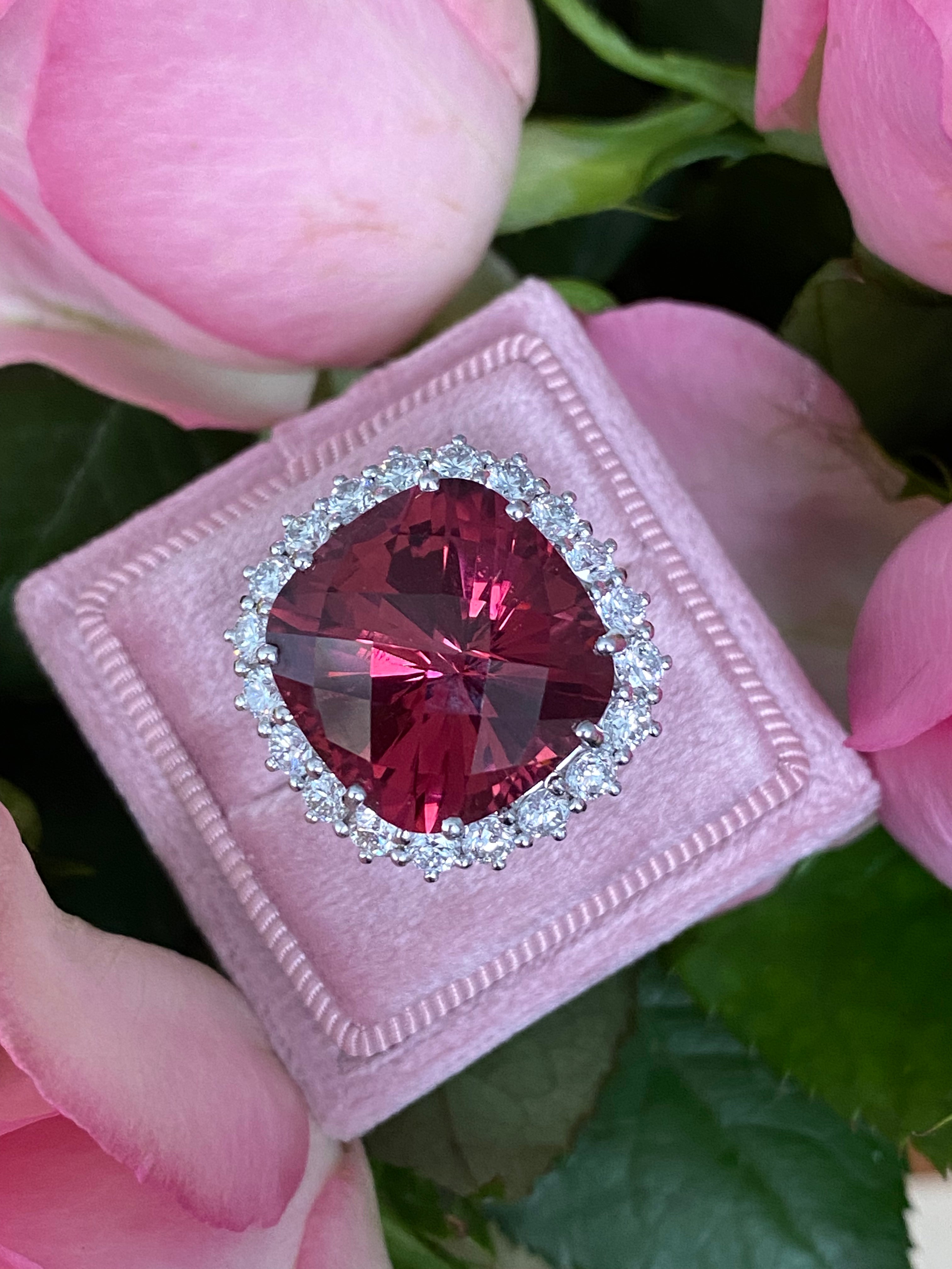 Carat Rubellite Tourmaline and Diamond Halo Cocktail Ring in 18c