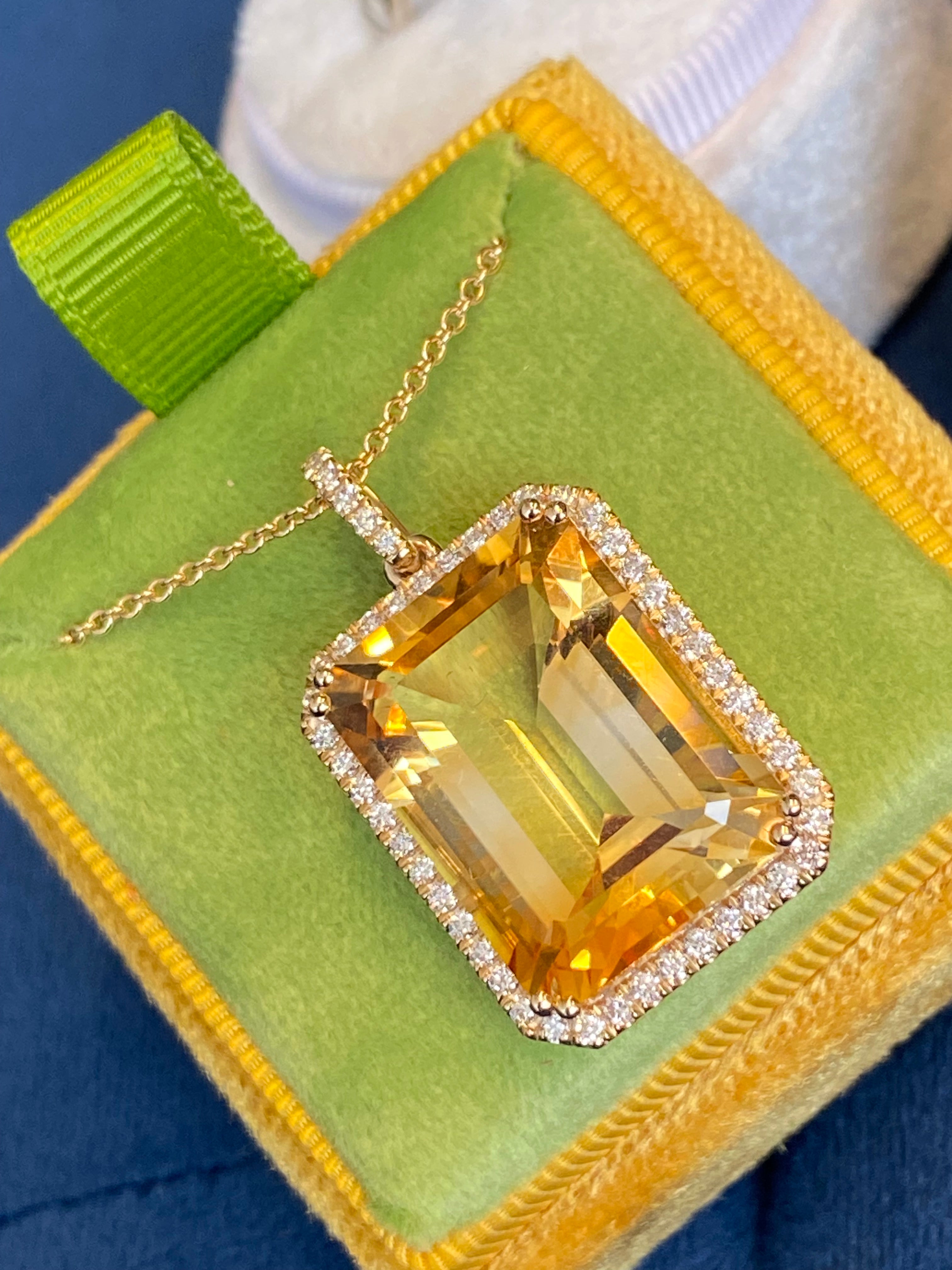21.85 Carat Citrine and Natural Diamond Pendant Necklace in 9ct Yellow Gold