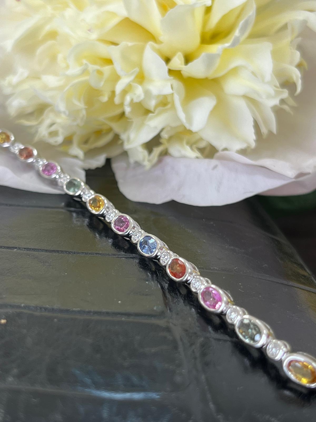 Sensational Multi Colour Sapphire and Natural Diamond Bracelet in 18ct White Gold