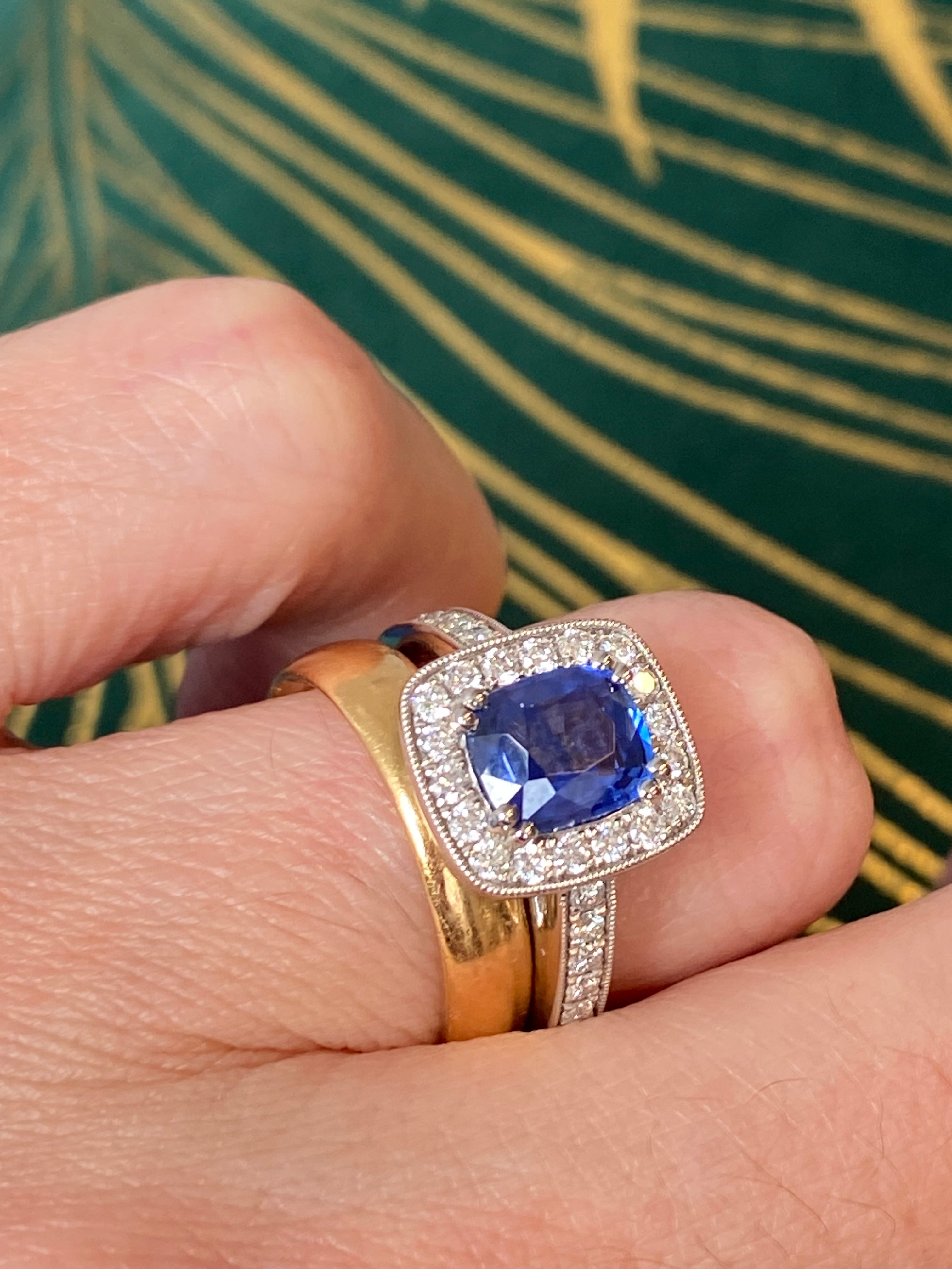 2.11 CTW Blue Ceylon Sapphire and Natural Diamond Ring in Platinum
